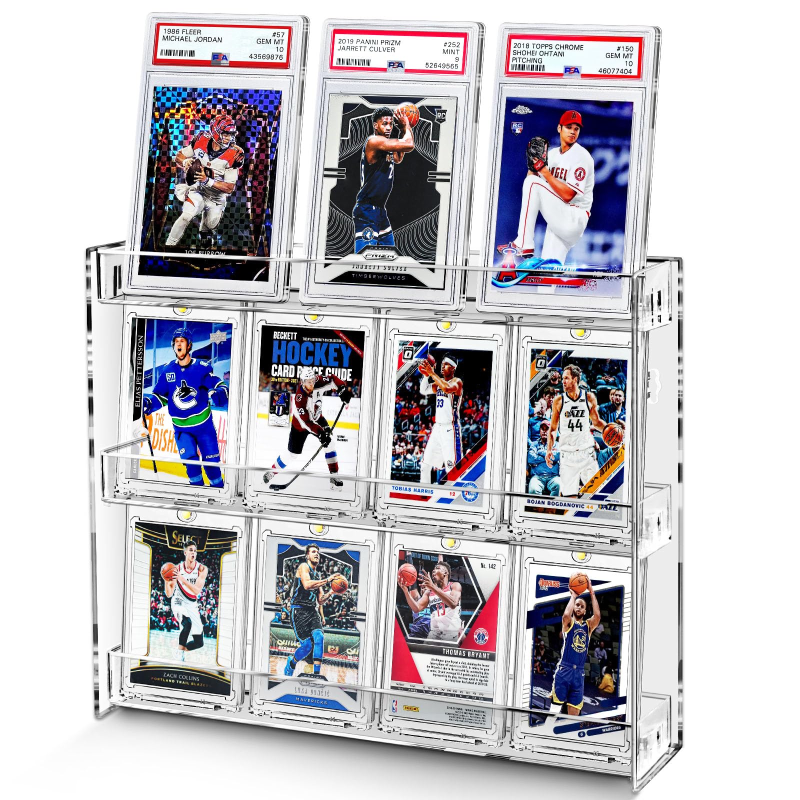 tutata Trading Card Display Shelves for Wall, Clear Acrylic Baseball Cards, Sports Cards Display Holder – 3 Tier