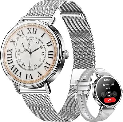 Blackview Smartwatch Mujer- Llamadas Bluetooth y Whatsapp Notificación, 1.26″Reloj Inteligente Mujer- SpO2/Pulsómetro/Monitor de Sueño, Pulsera Actividad- 100+ Modos Deportivos, Reloj para Android iOS