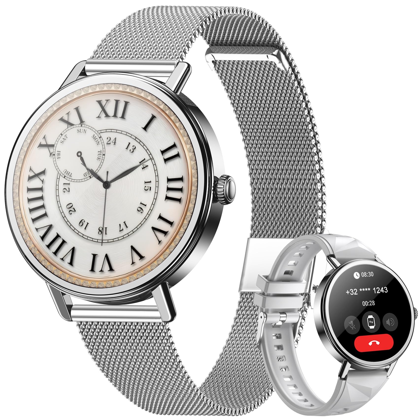 Blackview Smartwatch Mujer- Llamadas Bluetooth y Whatsapp Notificación, 1.26"Reloj Inteligente Mujer- SpO2/Pulsómetro/Monitor de Sueño, Pulsera Actividad- 100+ Modos Deportivos, Reloj para Android iOS
