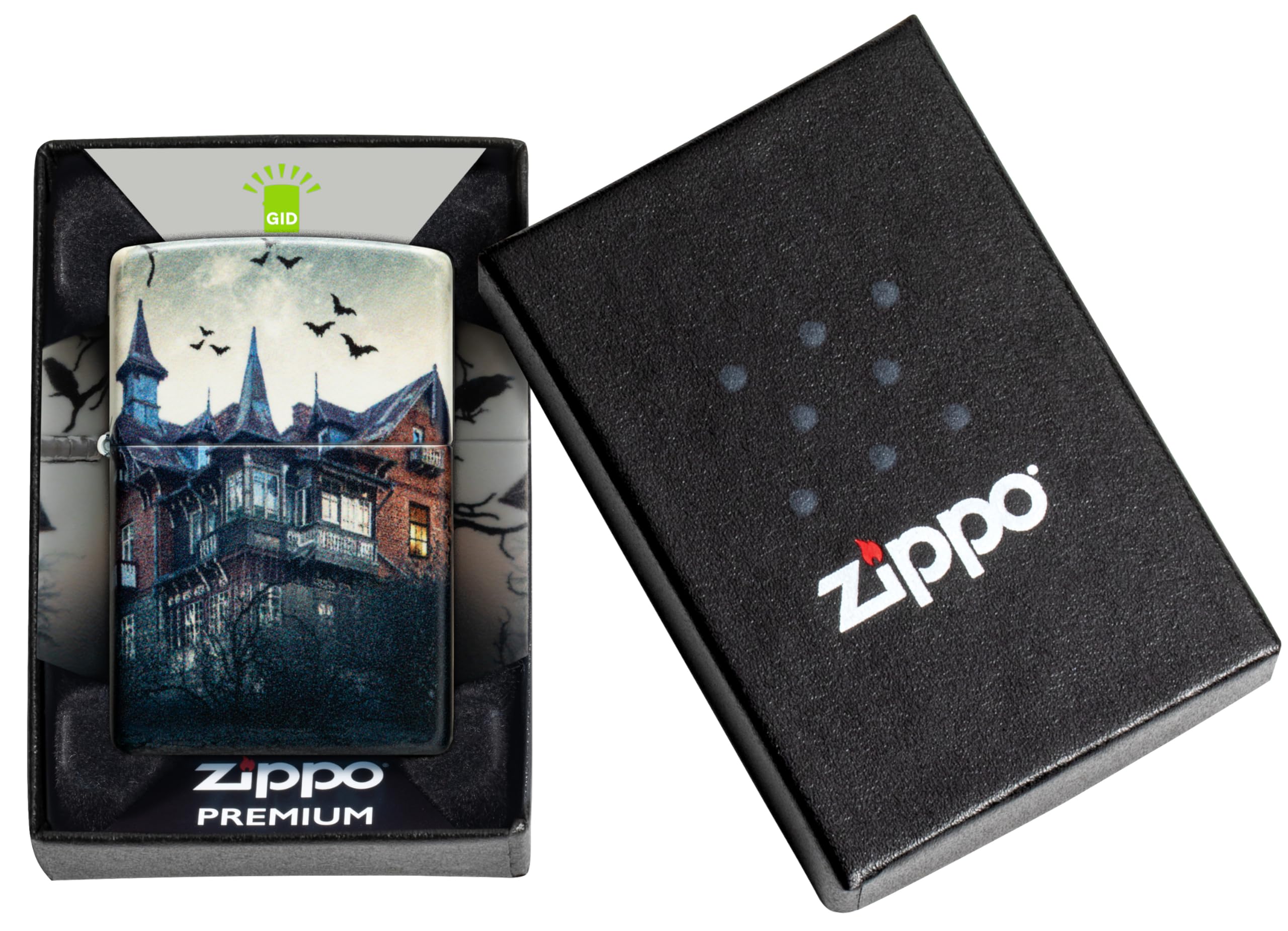Zippo Accendino antivento Horror House, 540 colori, Glow-In-The-Dark, ricaricabile, resistente al vento, confezione regalo, made in USA
