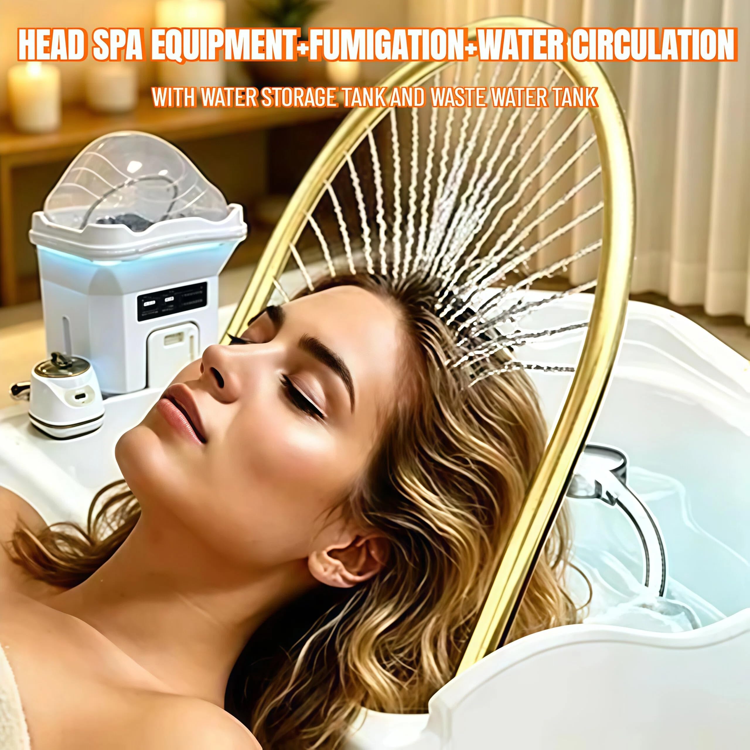 Cabezal de Lavado Extraíble para Salón de Belleza Equipo Spa Japonés Lavabo Champú Con Circulación Agua Y Función Terapia Luz Cama de Champú de Masaje Cuenco para Champú Cama para Peluquero (black)