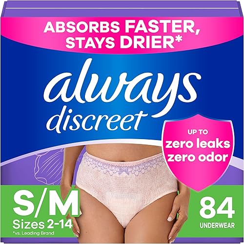 Always Discreet - Ropa interior para adultos con incontinencia y posparto, talla SM, hasta un 100% de protección contra pérdidas de orina, 84