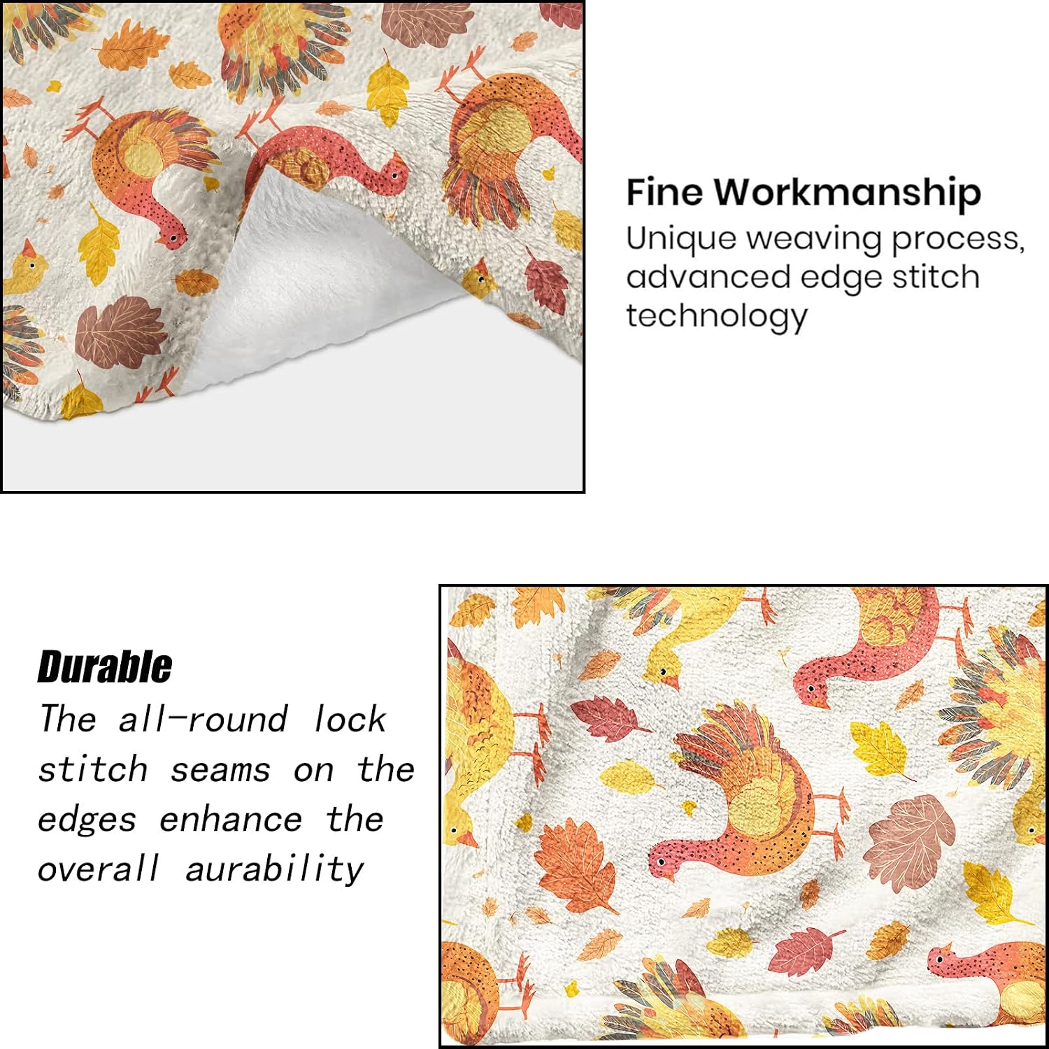 Thanksgiving Turkey Blanket - Cute Autumn Leaves Festive Fleece Throw,Gifts for Kids Adult, Soft & Warm,Lightweight, for Modern Holiday Decor, Fall Celebrations, and Room Home Accents 50x60in