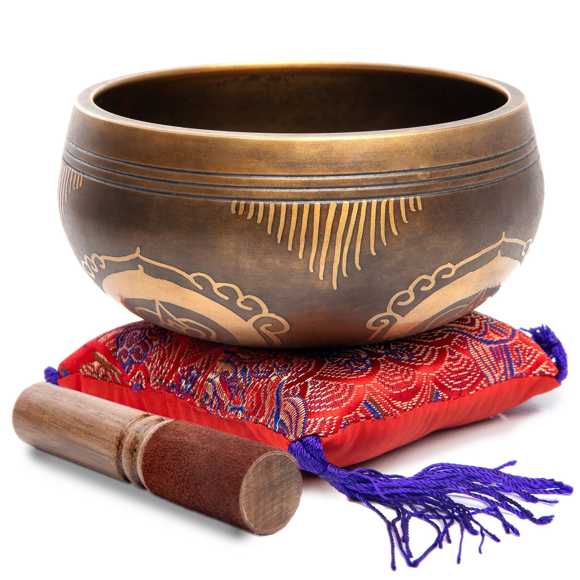 Tibetan Singing Bowl Set - Easy To Play Authentic Handcrafted For Meditation Sound Chakra Yoga Healing By Himalayan Bazaar