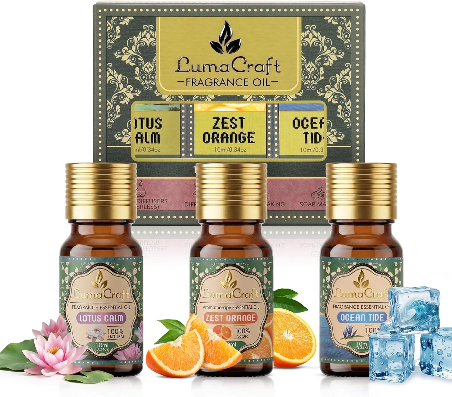 Glow Essential Oil Blends & Pure Essential Oils 3pcs Setl, 100% Natural Fragrance Oils for Candle & Soap Making - High Concentration Waterless Diffuser Oils for Luxury Home Scent
