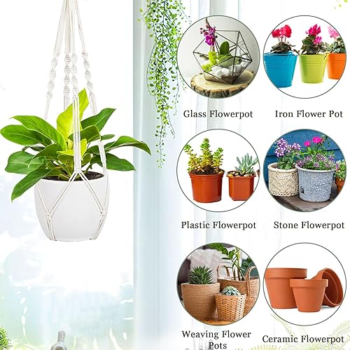 Vista 25 de Augshy 2 ganchos colgantes para plantas, para decoración de interiores y exteriores, macramé con 4 ganchos (35 pulgadas)