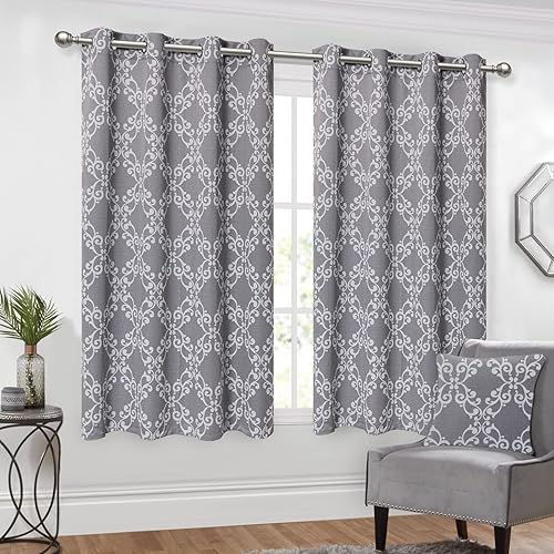 Miniatura 2 de MYSKY HOME Cortinas opacas para oscurecer la sala de estar cortinas con aislamiento térmico cortinas con patrón geométrico marroquí 63 pulgadas de