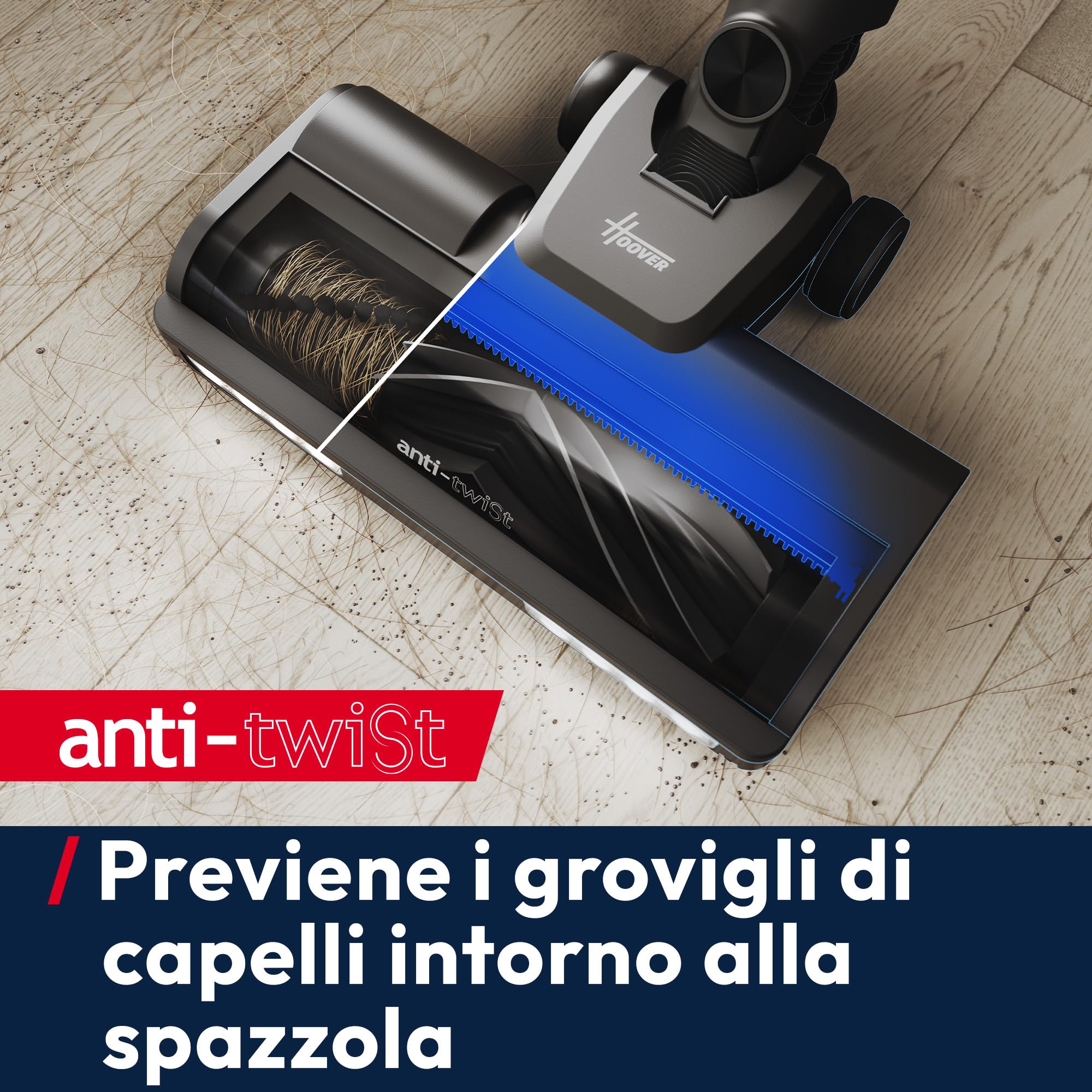 Hoover HF3 CORE Pet Flexi Aspirapolvere Senza Filo con tubo flessibile, fino a 110 AW, autonomia 60 minuti, Anti-Twist, spazzola All Floor a doppio bordo, QuickPark, Mini Turbo Spazzola [HF3CZ10PX]