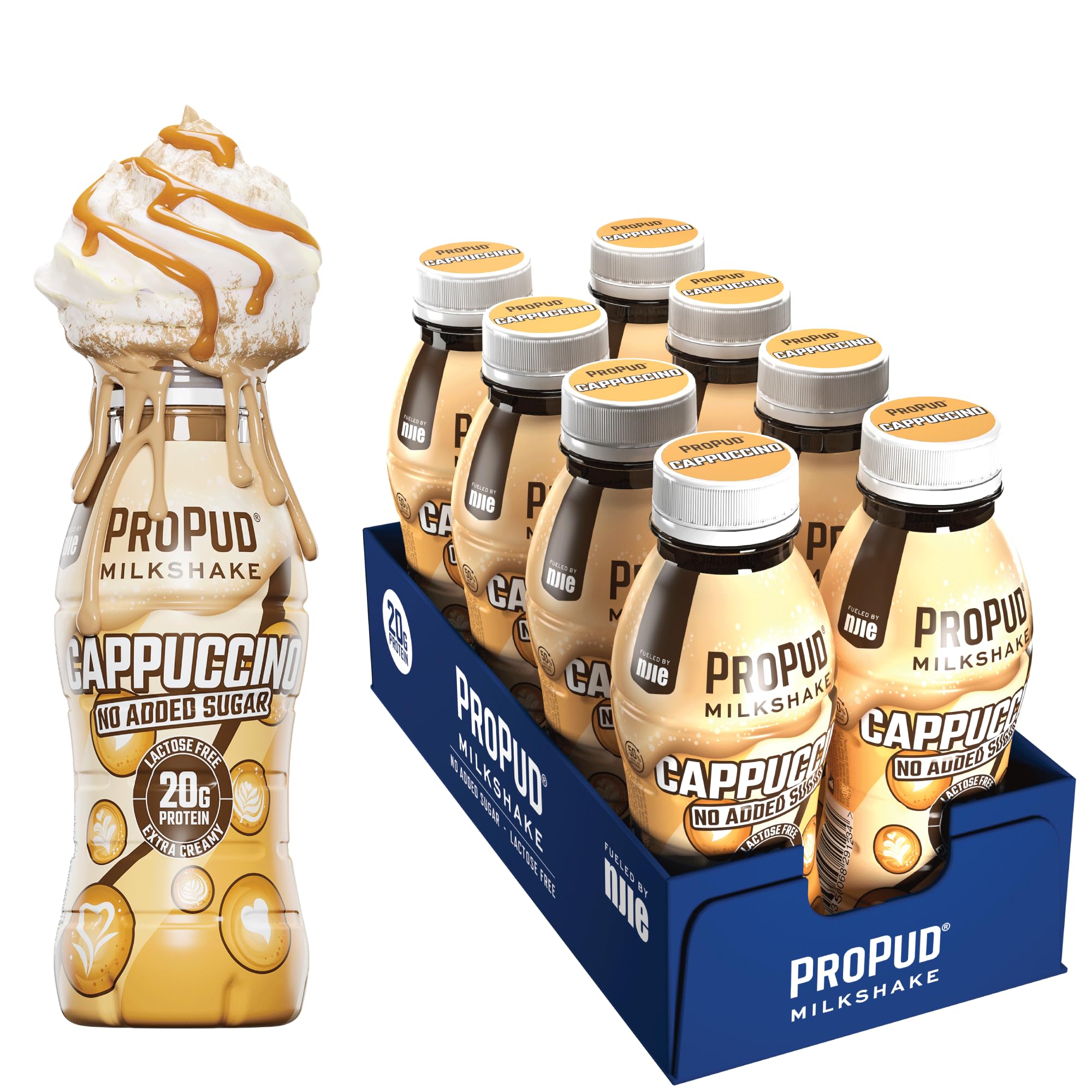 ProPudProtein Milkshake 8 x 330ml Bottles| High Protein Shake | No Added Sugar | Lactose Free| 20g of Protein | Delicious Creamy Flavour (Cappuccino)