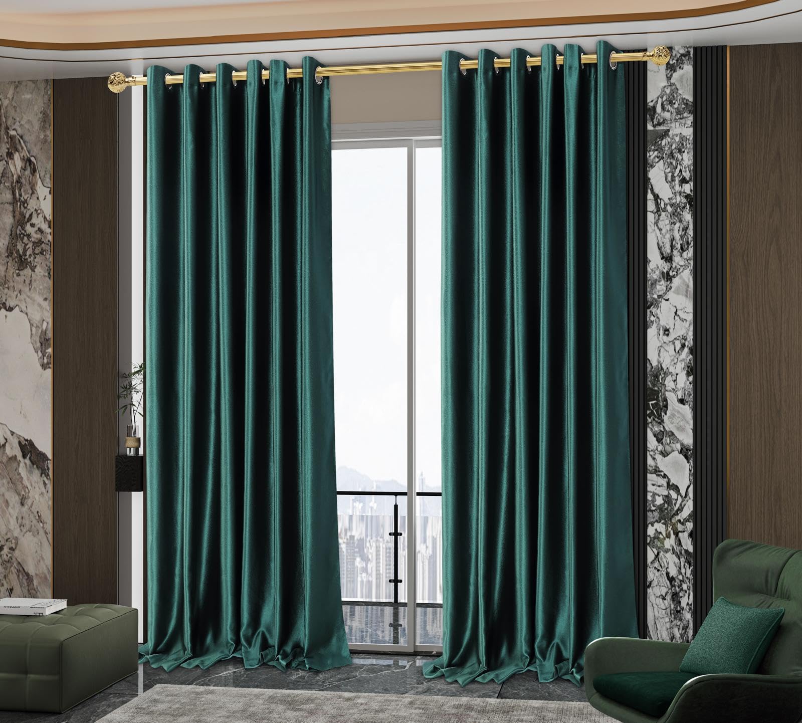 PRIME LINENS 100% Blackout Curtains for Bedroom - 320 GSM Blackout Living Room Curtains Soft Thermal Insulated Curtain Pair Panels (Veince Green, 66X54 Inches)
