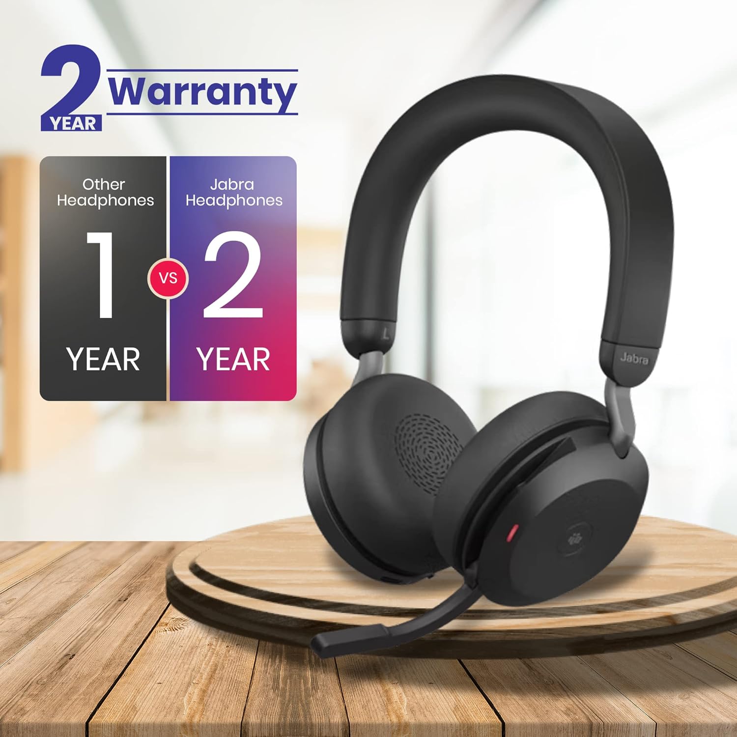 Jabra Evolve2 75 Wireless Bluetooth Headphones - Charging Headset Stand, USB-A Dongle, Compatible with Zoom, Webex, Teams, Phone Calls, PC, MAC, Mobile, Global Teck Gold Support Plan, Cellphone Wallet