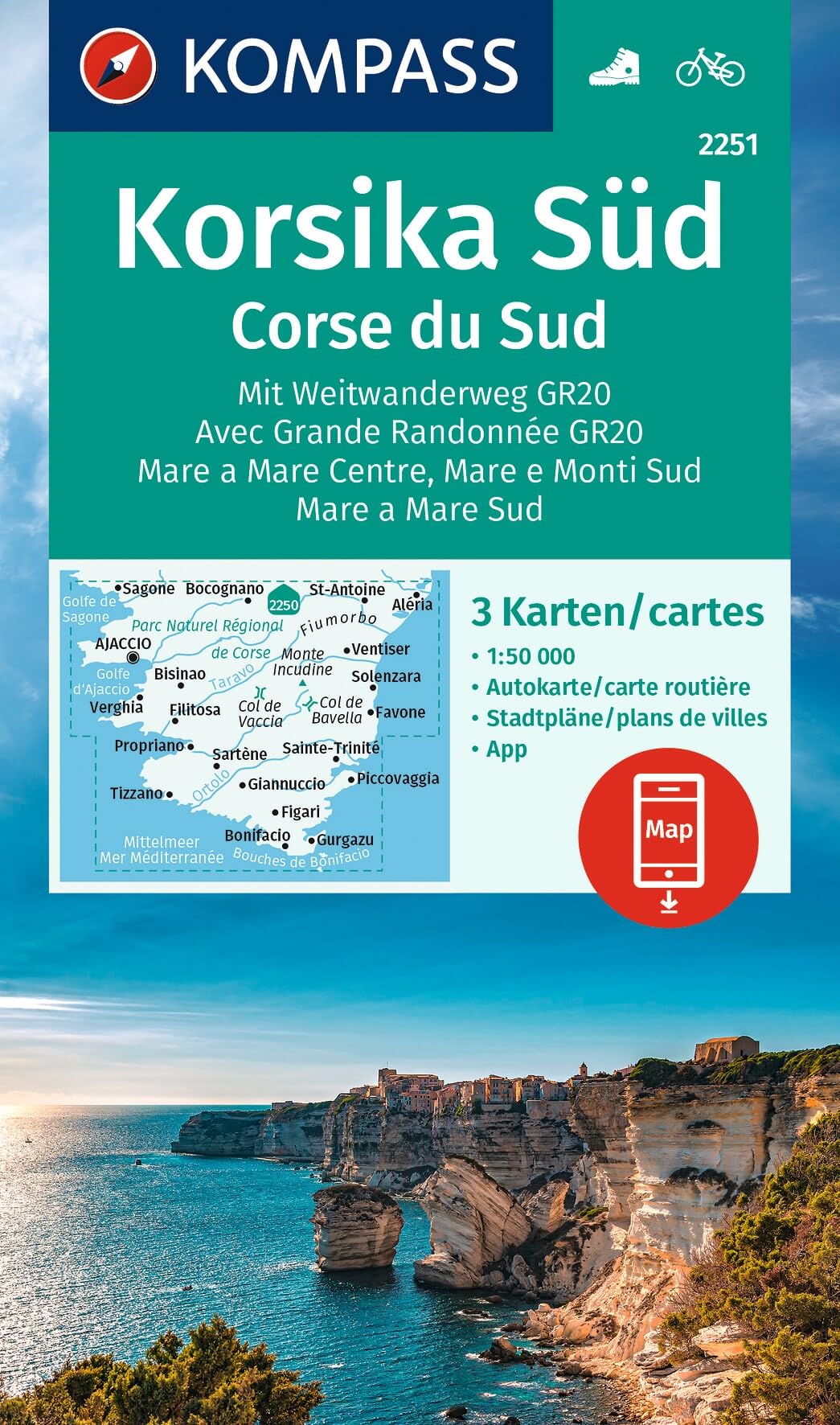 KOMPASS Wanderkarten-Set 2251 Korsika Süd. Mit Weitwanderweg GR20 / Corse du Sud. Avec Grande Randonnée GR20 (3 Karten) 1:50.000: inklusive Karte zur ... Verwendung in der KOMPASS-App. Fahrradfahren.