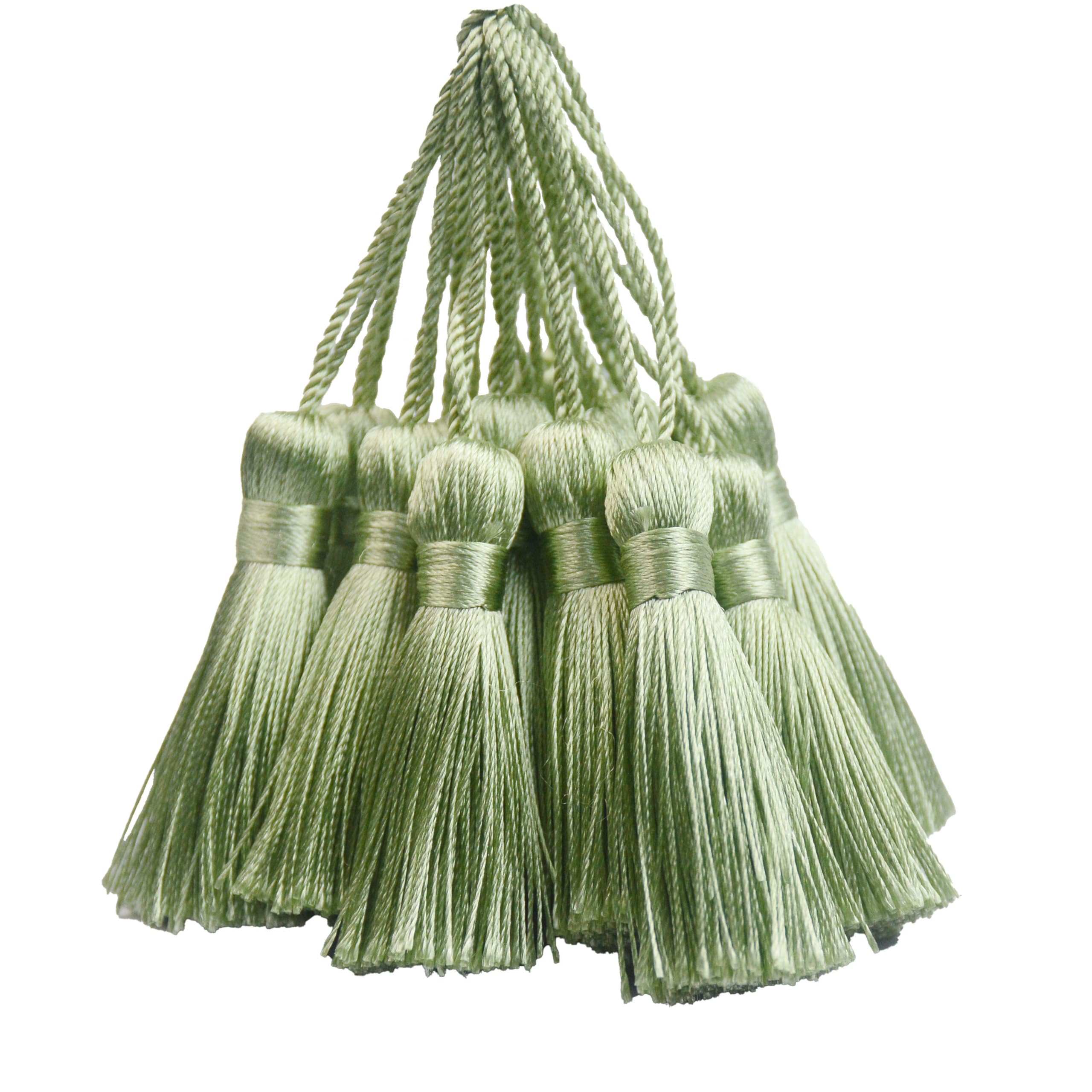 30 PCS Mini Silky Tassel Small Soft Craft Pendant for DIY Cute Resin Bookmarks, Girl Jewellery Making, Key, Keyring, Sewing, Ribbon, Cushion, Curtain Trim and Home Furniture Decor (Grass Green)