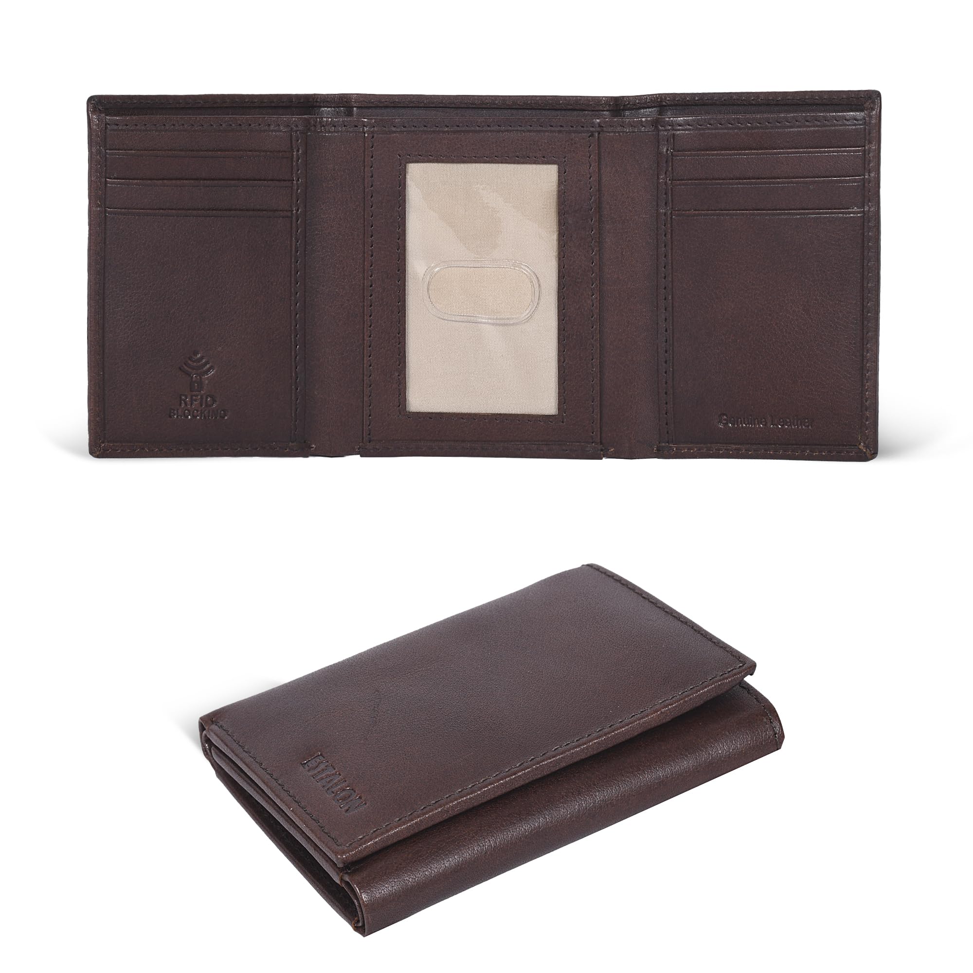 ESTALON Leather Trifold Wallet For Men - RFID Blocking - 6 Card Slots, 2 Slip Pockets & 1 Front ID Window - Minimalist Design, Slim Wallet
