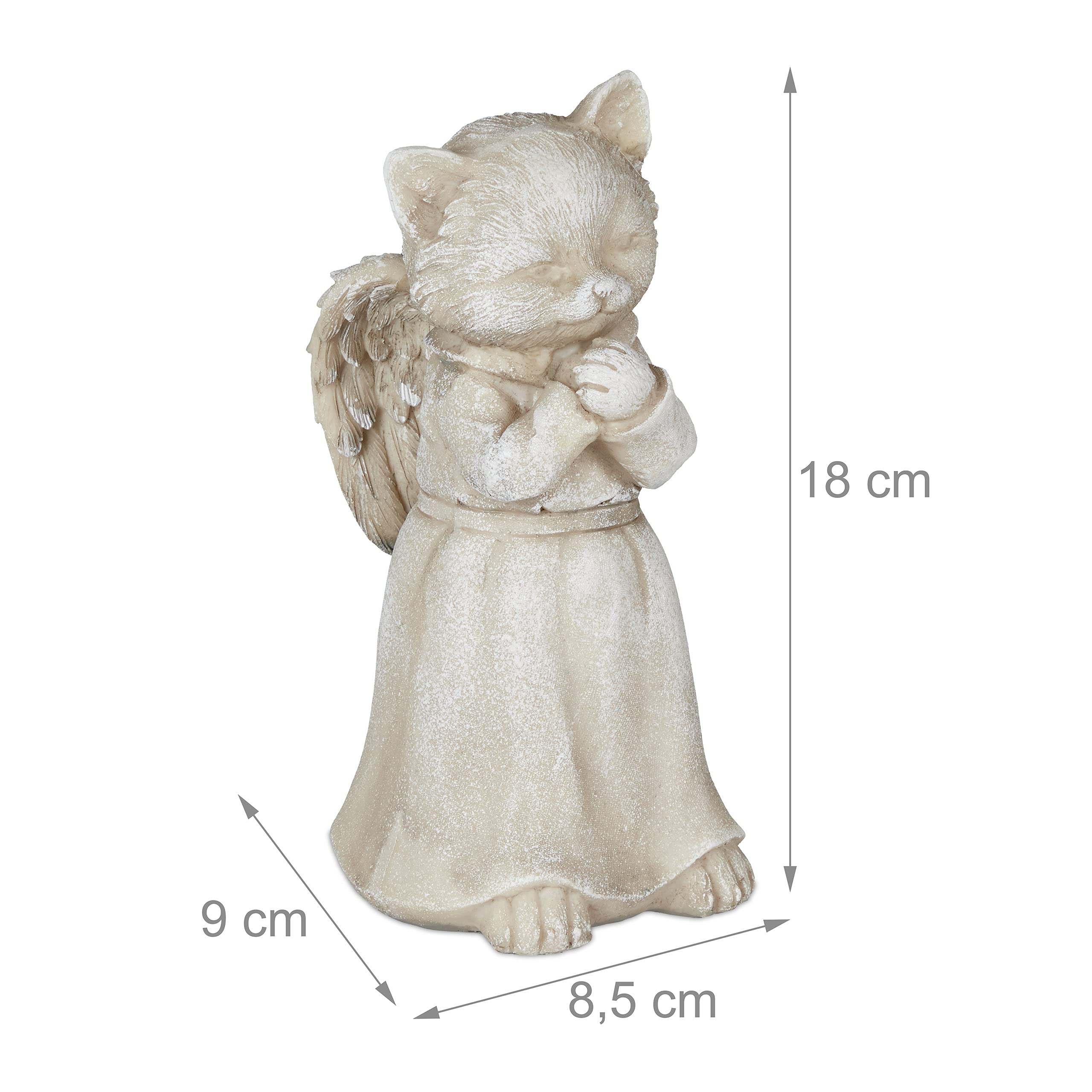 Relaxdays Grave Ornament for Cat Garden Ornament, Keepsake for Animal Cat Angel, Weatherproof Cat Memorial Stone, Cream - Image 4