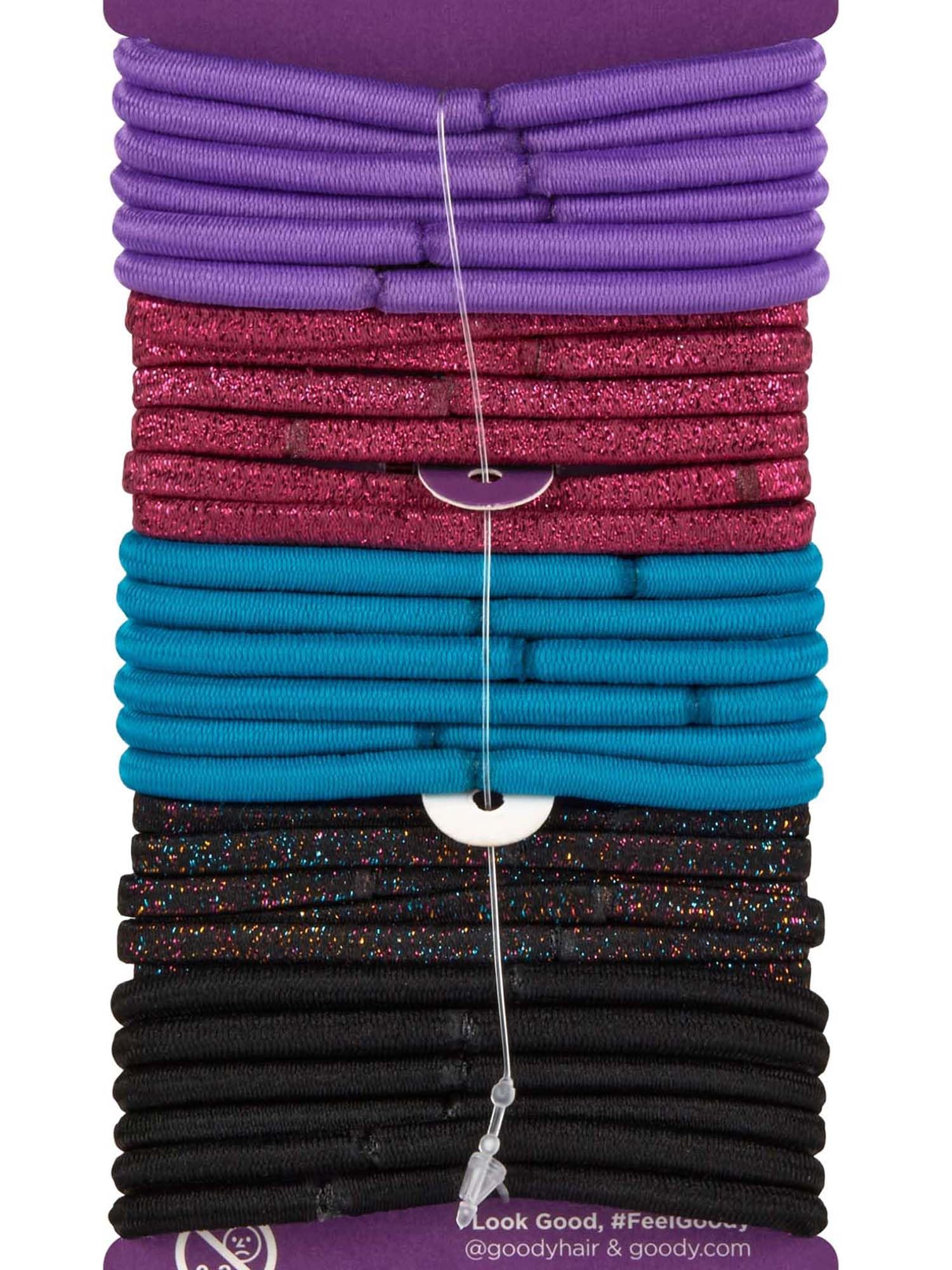 Goody Ouchless - Cintas elásticas para el cabello para mujer, 30 unidades, purpurina surtida/multicolor, 4 mm para cabello mediano, trenzas de larga duración, colas de caballo y más, accesorios para
