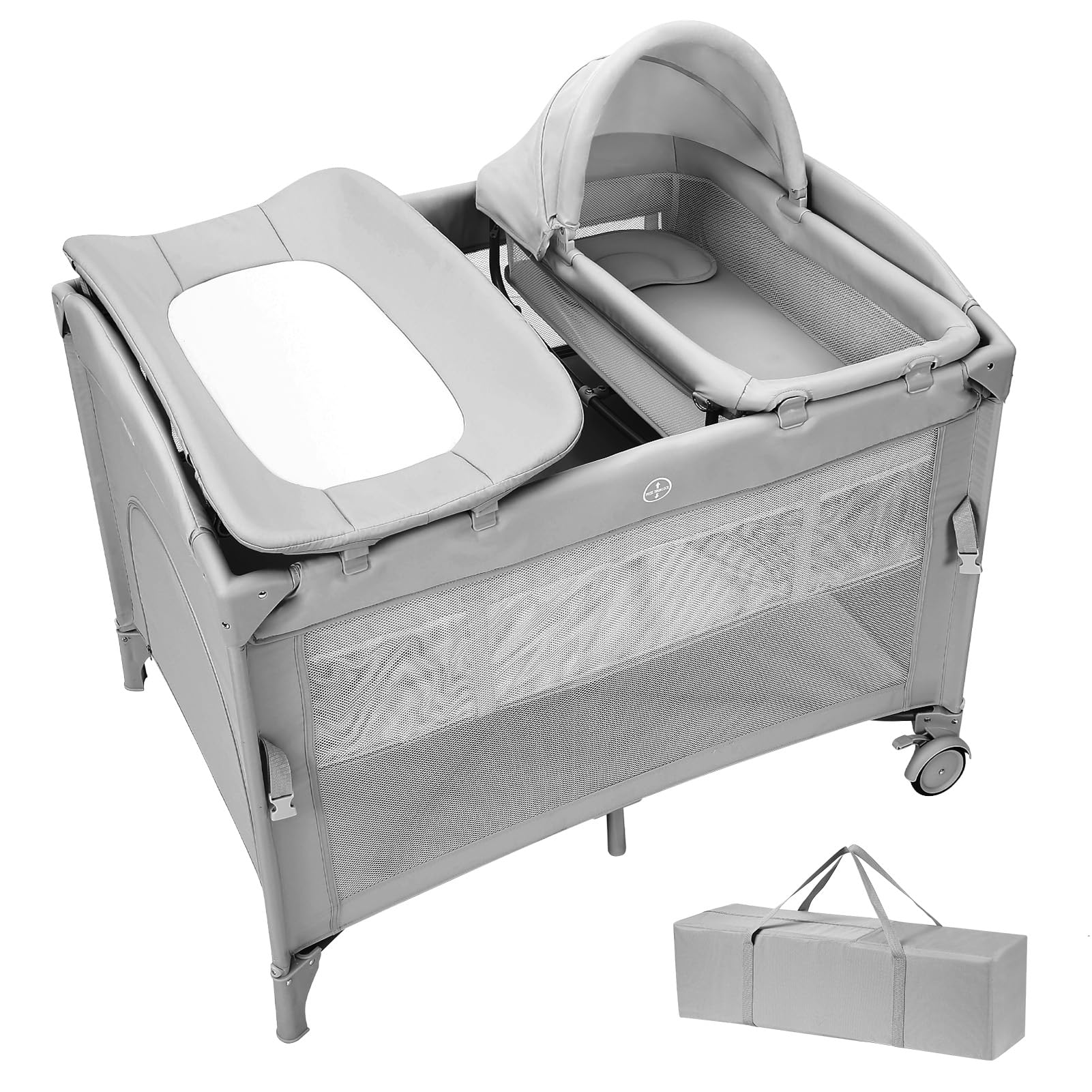 グレー 折りたたみ式ベビーベッド キャスター付き グレーの折りたたみベビーベッド Amazon.co.jp: Brotish 折りたたみ式
