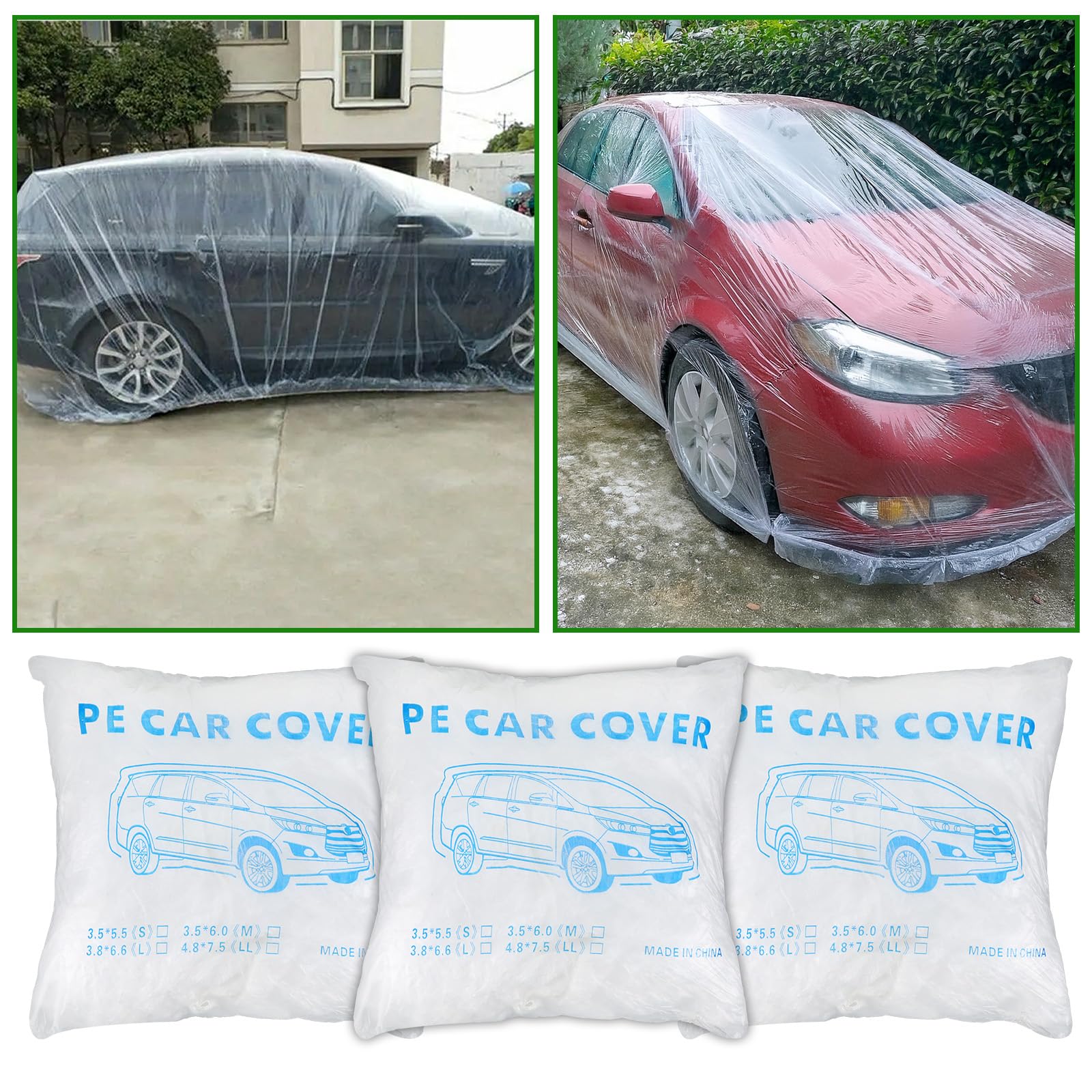 3 Packs Disposable Car Cover Clear Plastic Car Cover Universal Rain Dust Garage Cover with Elastic Band Medium — view 4