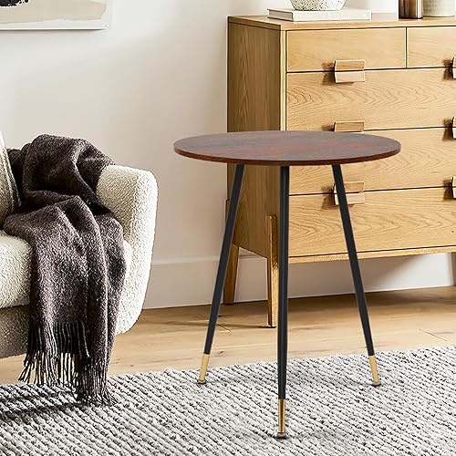 Miniatura 6 de NOBPEINT Mesa auxiliar redonda de madera moderna, mesa auxiliar de 28 pulgadas con 3 patas de metal (marrón)