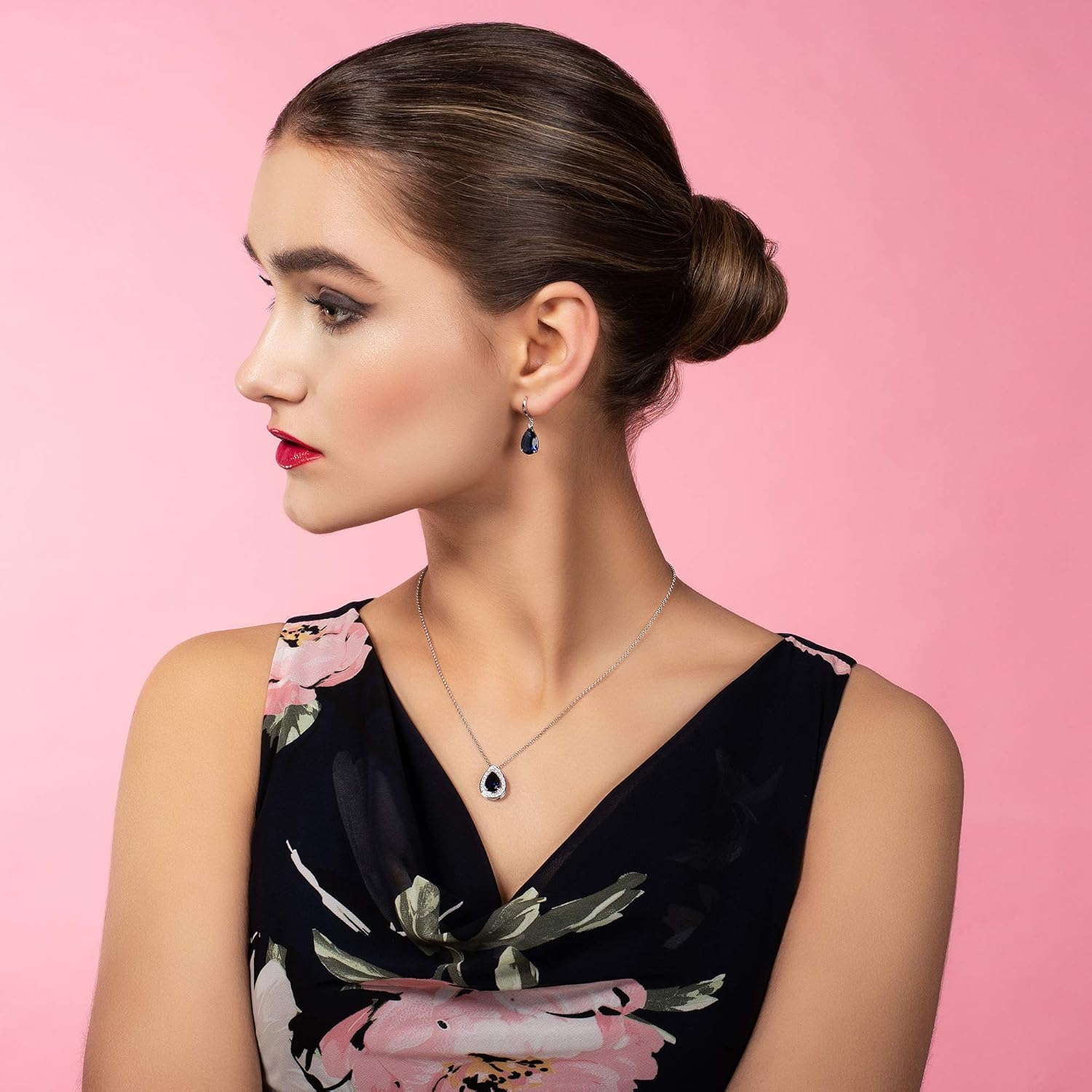 Namana Pear Drop Earrings for Women, Teardrop Earrings for Women with Blue, Pink, Red, Green, Sky Blue, or Clear Stones in a Pear Cut, Dangle Earrings for Women with Giftbox - Image 4