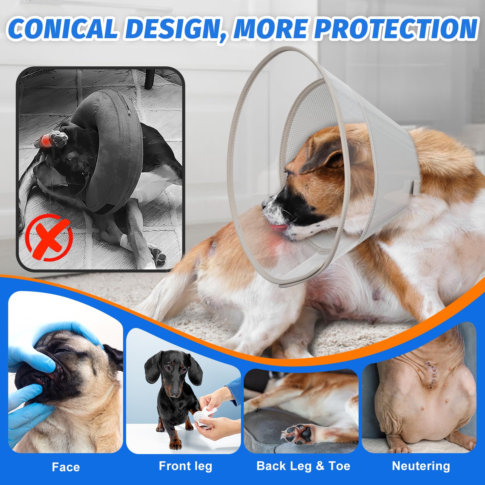 Supet Dog Cone Collar with Soft Pad, Transparent Elizabeth Recovery Collar for Large Medium, Small Dogs to Stop Licking - Image 3