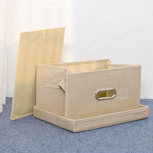 Caja de almacenamiento de tela de arpillera con tapas, organizador de armario de ropa para el hogar, oficina, almacén, guardería, dormitorio, sala