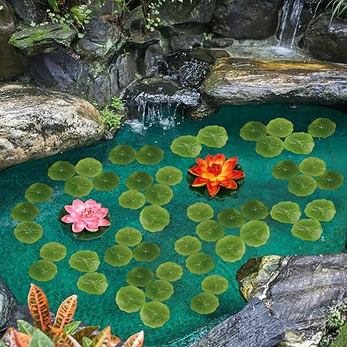 Miniatura 3 de PRETYZOOM 30 piezas de mini espuma flotante artificial hojas de loto lirio, decoración de estanque de follaje artificial para estanque, piscina,
