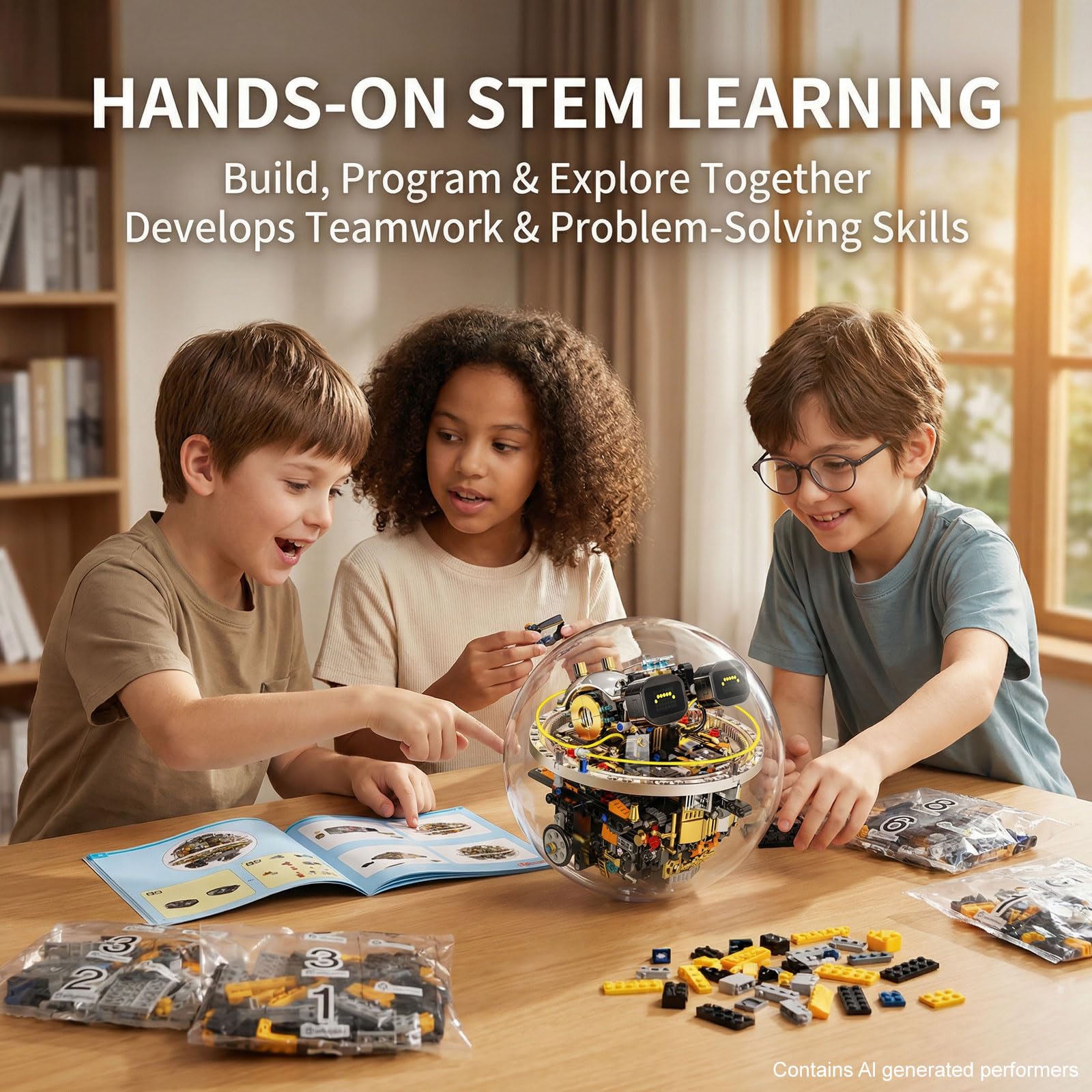 Kit per robot a sfera per bambini da 8 a 12 anni, rotola tramite app o telecomando, diverse espressioni degli occhi, giocattolo educativo della robotica STEM come regalo per ragazzi e ragazze (804