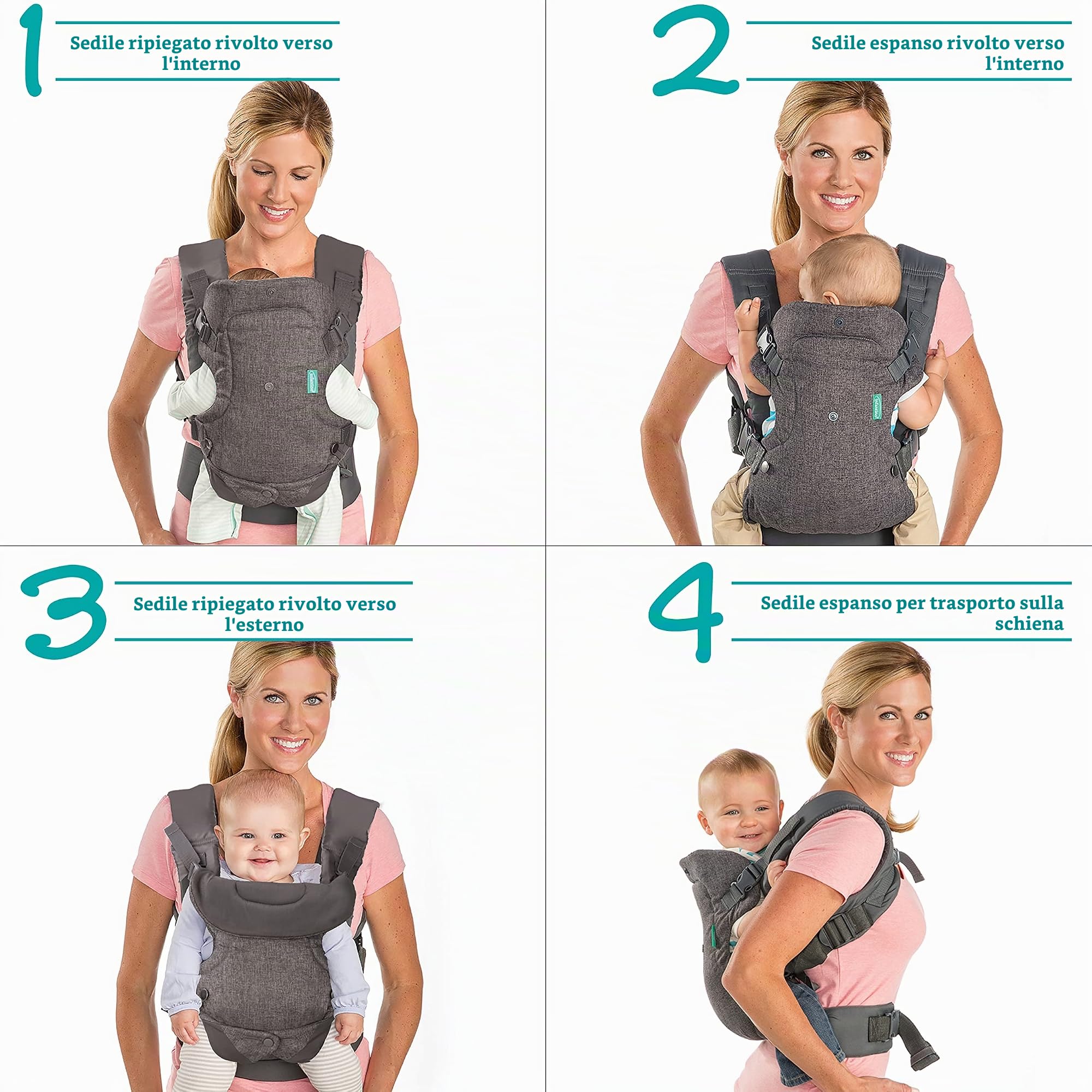 Infantino Flip Advanced 4-In-1 Marsupio Porta Bebè Convertibile - Ergonomico, per Neonati e Bambini tra 3,6-14,5 kg & Huggies Pure Salviette Umidificate per Bambini, 672 Salviette