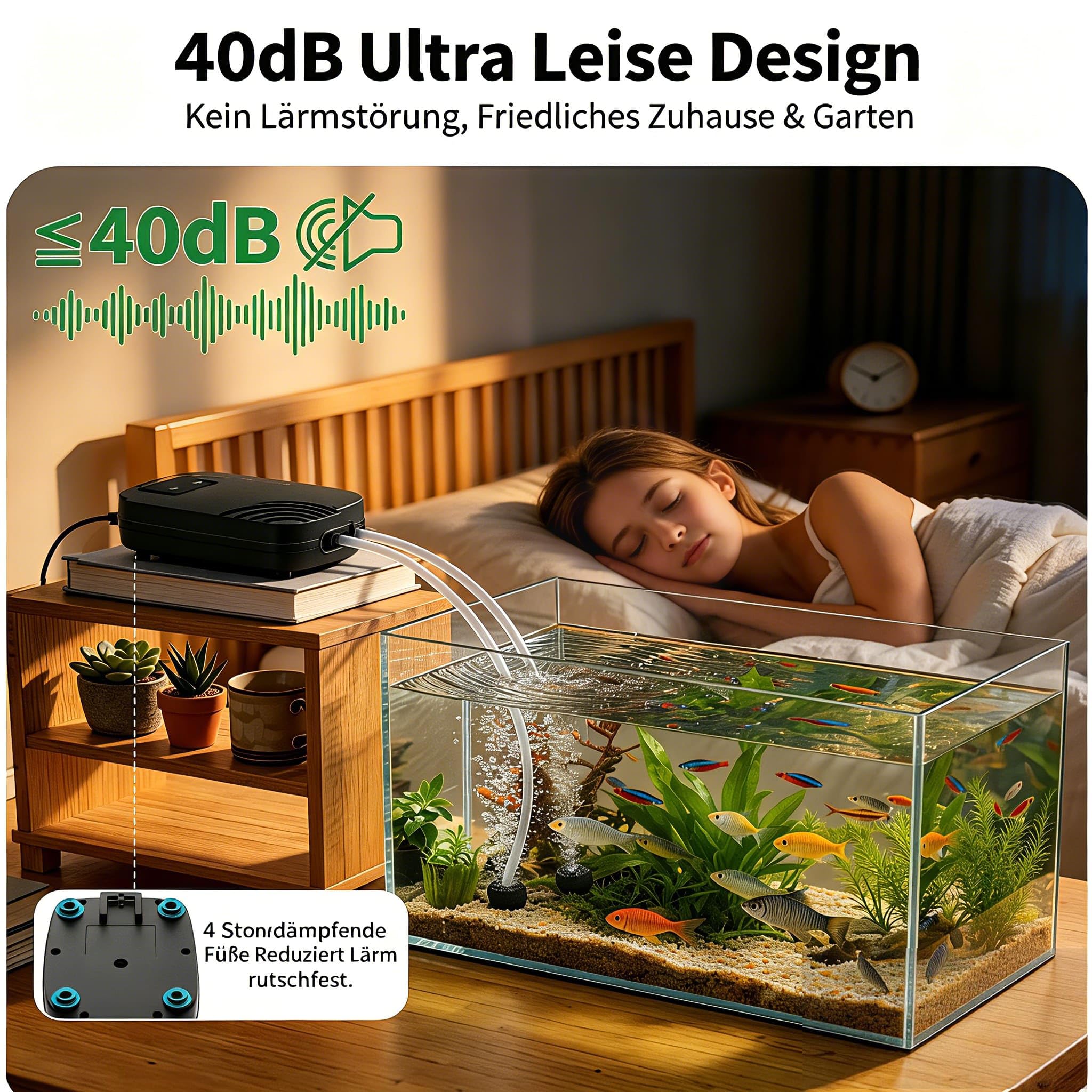 Biling Bomba de oxígeno para estanque, aireador de estanque con batería de 5000mAh enchufe EU, bomba de aire silenciosa de 40db con cable de 3,7m, manguera de 2,7m, 3 piedras de aire para estanque de