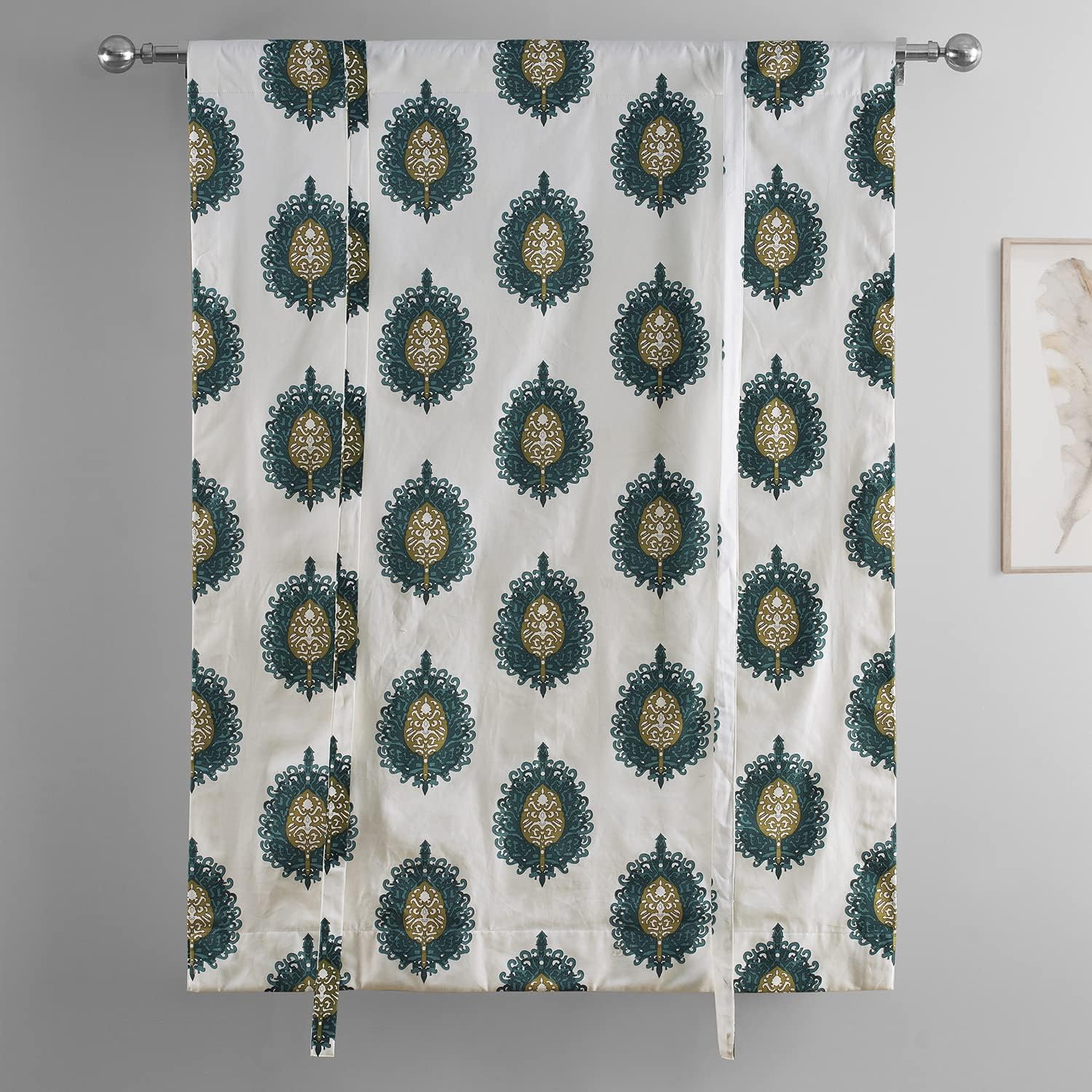 HPD Half Price Drapes Room Darkening Tie Up Curtains 46 X 63 Inch Mayan Printed Cotton Window Roll Up Balloon Curtain for Living Room, Kitchen PRTW-TUD02-63 (1 Panel), Mayan Teal