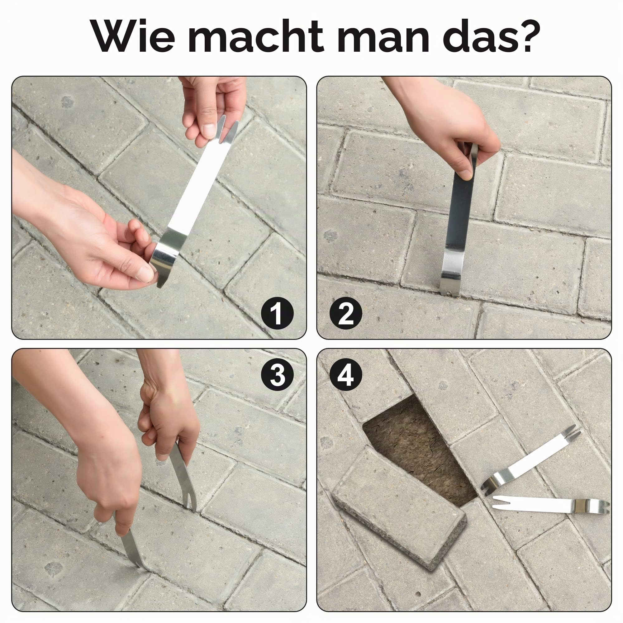 2 Stück Terrassenpflasterstein-Ausdreher-Werkzeug, Pflastersteinentfernungswerkzeug für Garten, Rasen, Hof, Ersatz für Pflastersteine, Terrassenblöcke, Auto-Zierleisten-Entfernungswerkzeug für