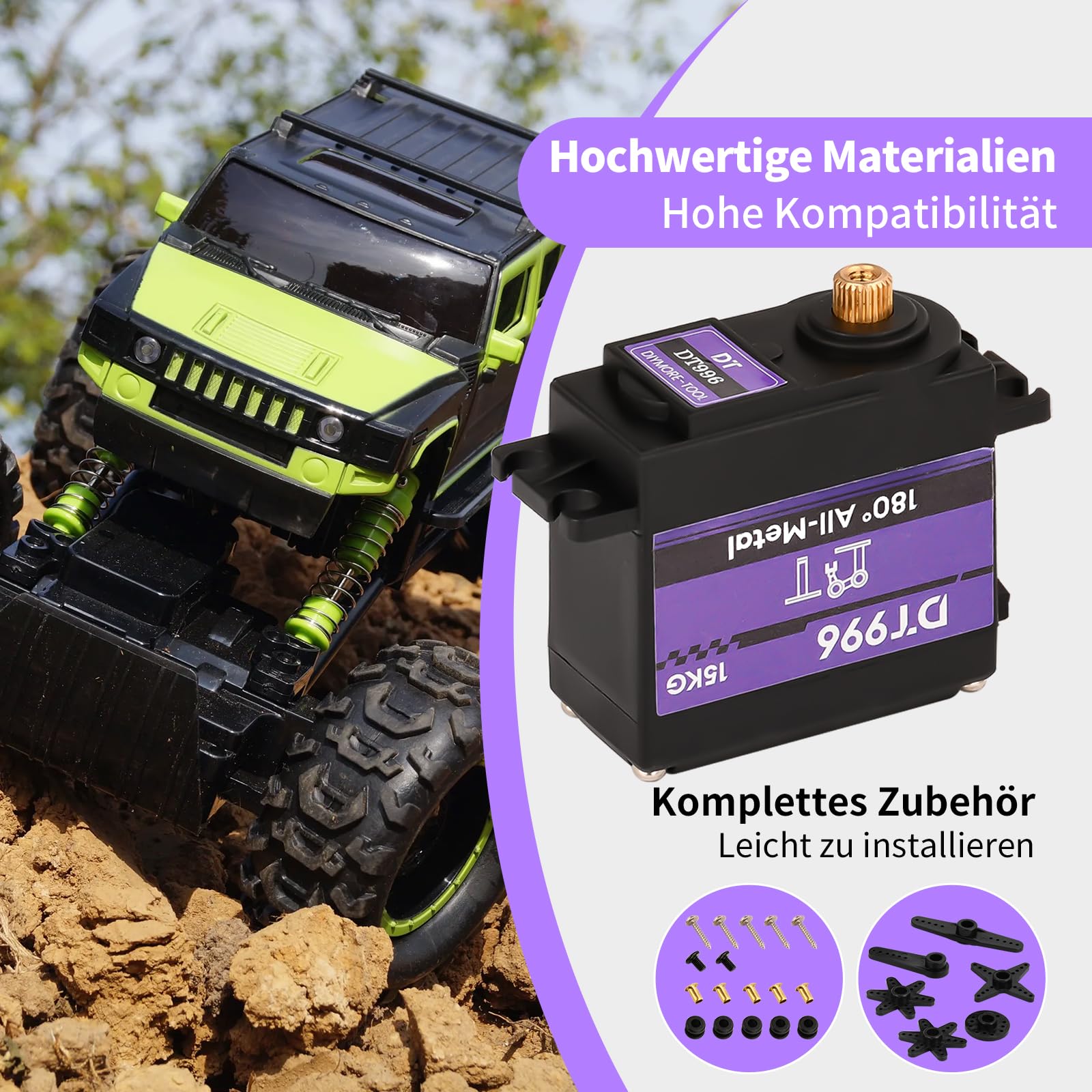 15kg Digital Servo mit Hohem Drehmoment Metallgetriebe RC Servomotor,6V,180°,für RC Car 1/10 1/8 Aircraft Boat Robot Helicopter[4PCS]