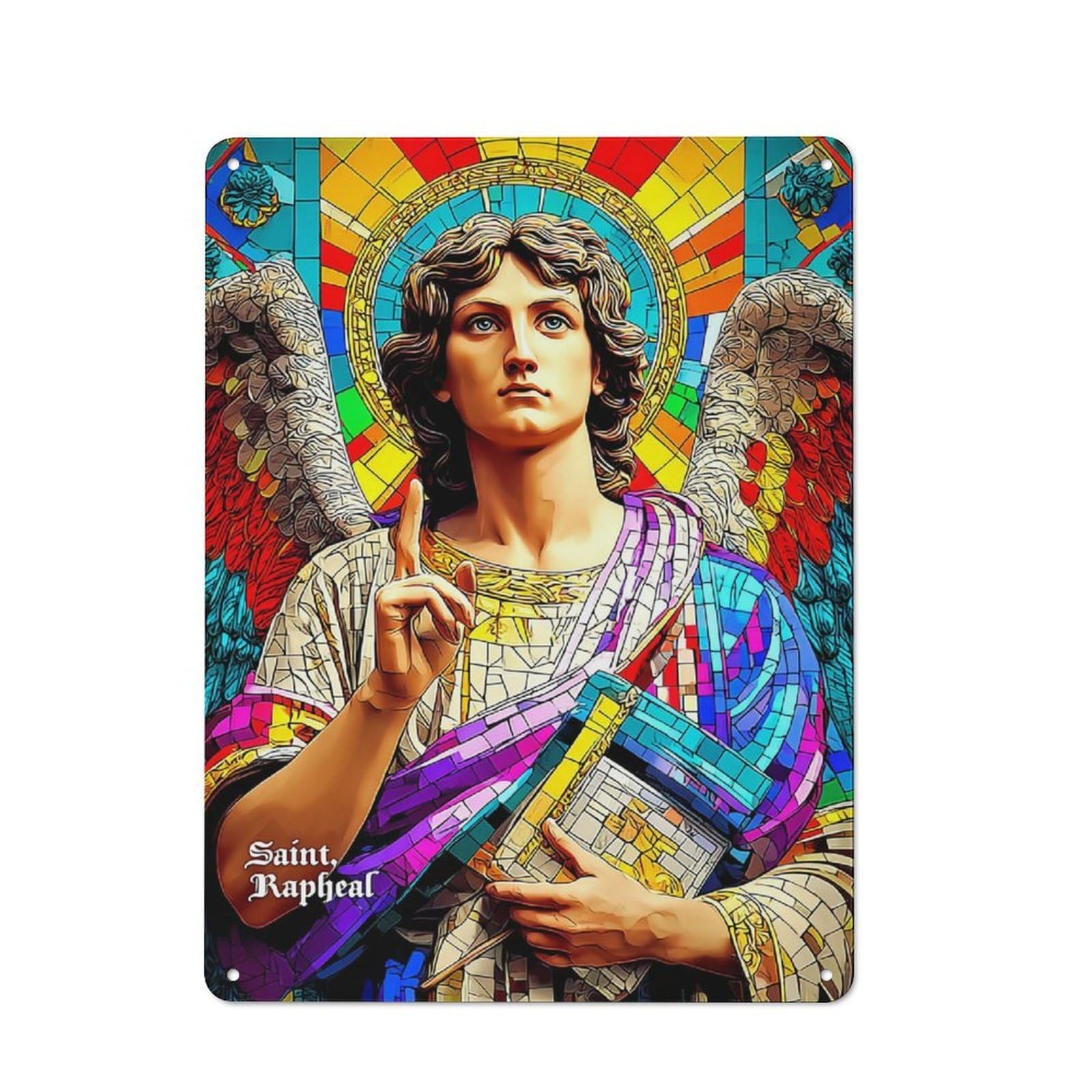 Junmoney Saint Raphael The Archangel Of Healing Tin Wall Plaque 40X30cm With For Garage Or Workshop, For Vintage Wall Decor Fans, For Kitchen And Home Bar Decor