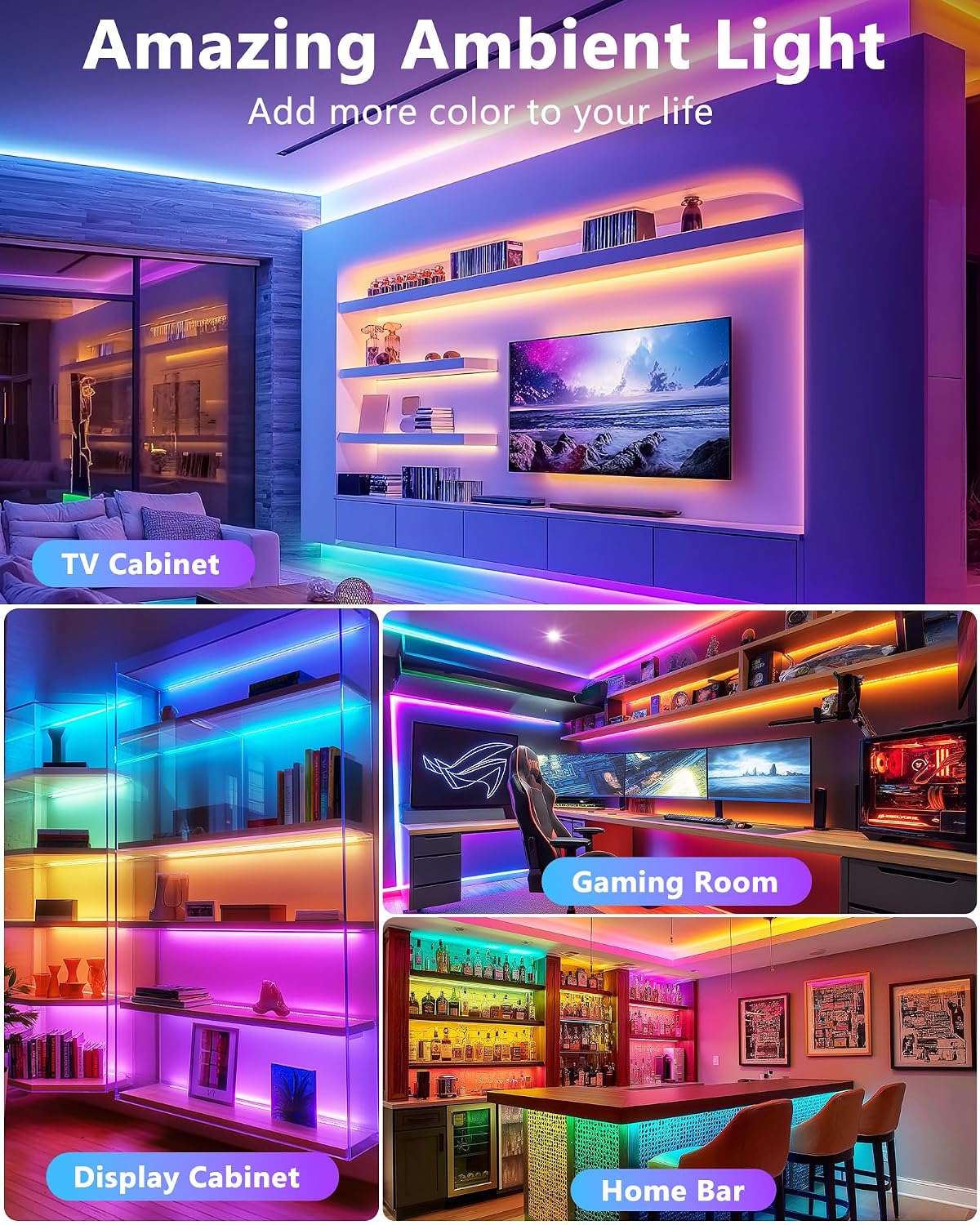HitLights LED Strip Lights Kit, RGB Color Changing Tape Light Pre-Cut 4FT 9 81JkdpcdoAL. AC SL1500