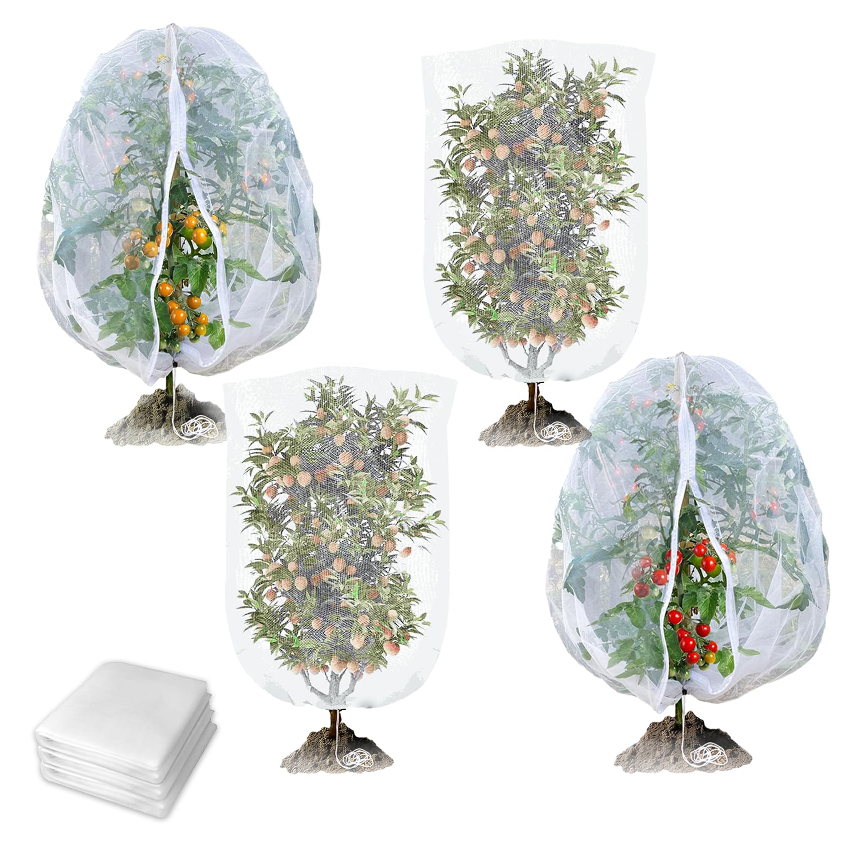 Yolistar Rete Anti Insetti 4 Pezzi 1mx1.2m Rete di protezione per piante Rete Anti Insetti per Alberi da Frutto con Cerniera e Cordoncino - Maglia Fine per Proteggere Piante Fiori Frutta e Verdura