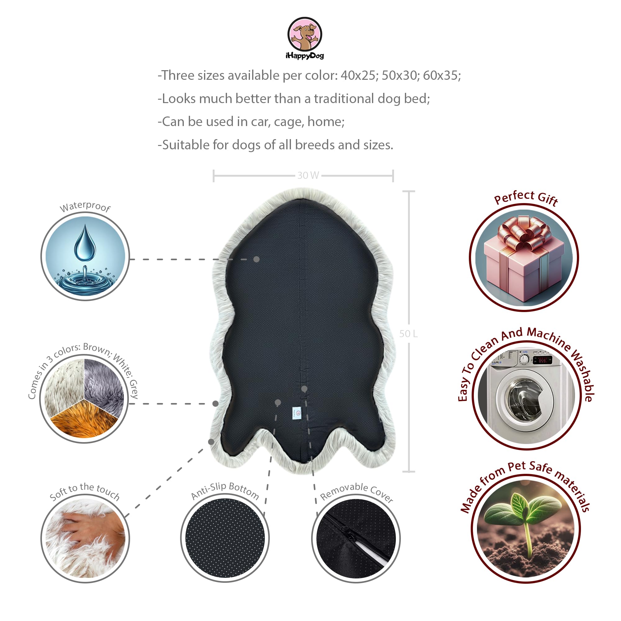 IHAPPYDOG Cama ortopédica de lujo de piel sintética para perros, cama de espuma viscoelástica para mascotas pequeñas, medianas, grandes y XL, cama esponjosa para mascotas con funda impermeable y