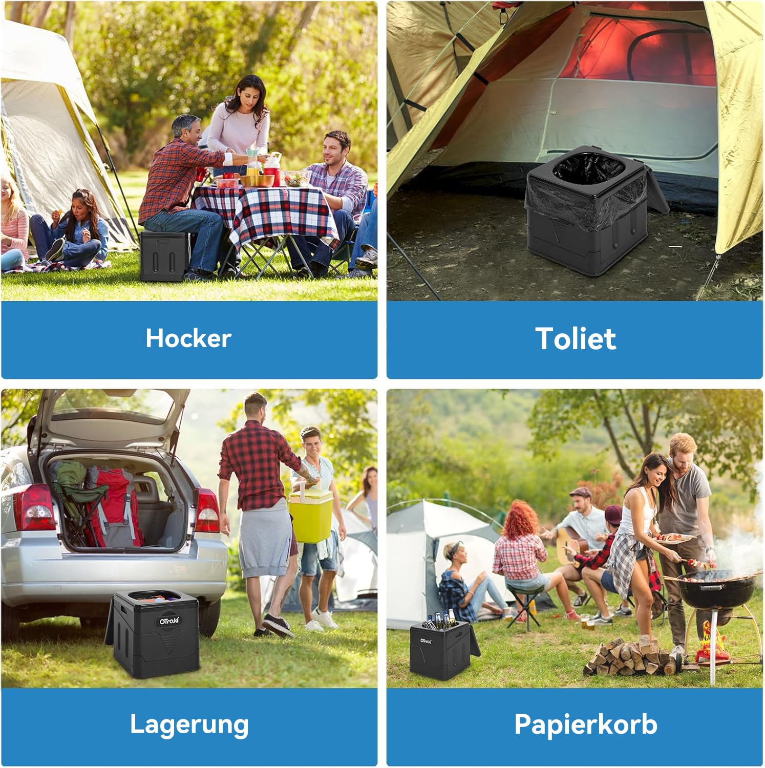 OTraki Campingtoilette Faltbar Mobile Trenntoilette mit 12 Toilettenbeuteln Stabil Camping WC Kompakt Toilette Die Mobile Toilette für Outdoor Camping, Festival, Stau, Zelten