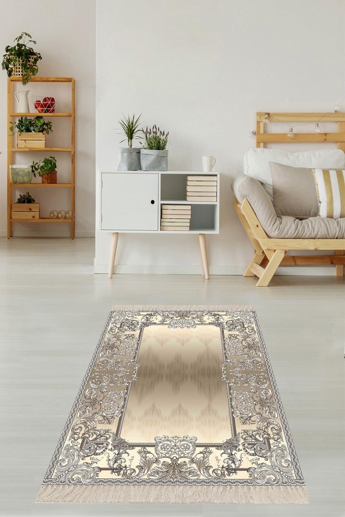 Pelangi Varak Desenli Dijital Baskı Yıkanabilir Kaymaz Taban Leke Tutmaz Düz Salon Halısı (vizon), Vizon 40 x 40