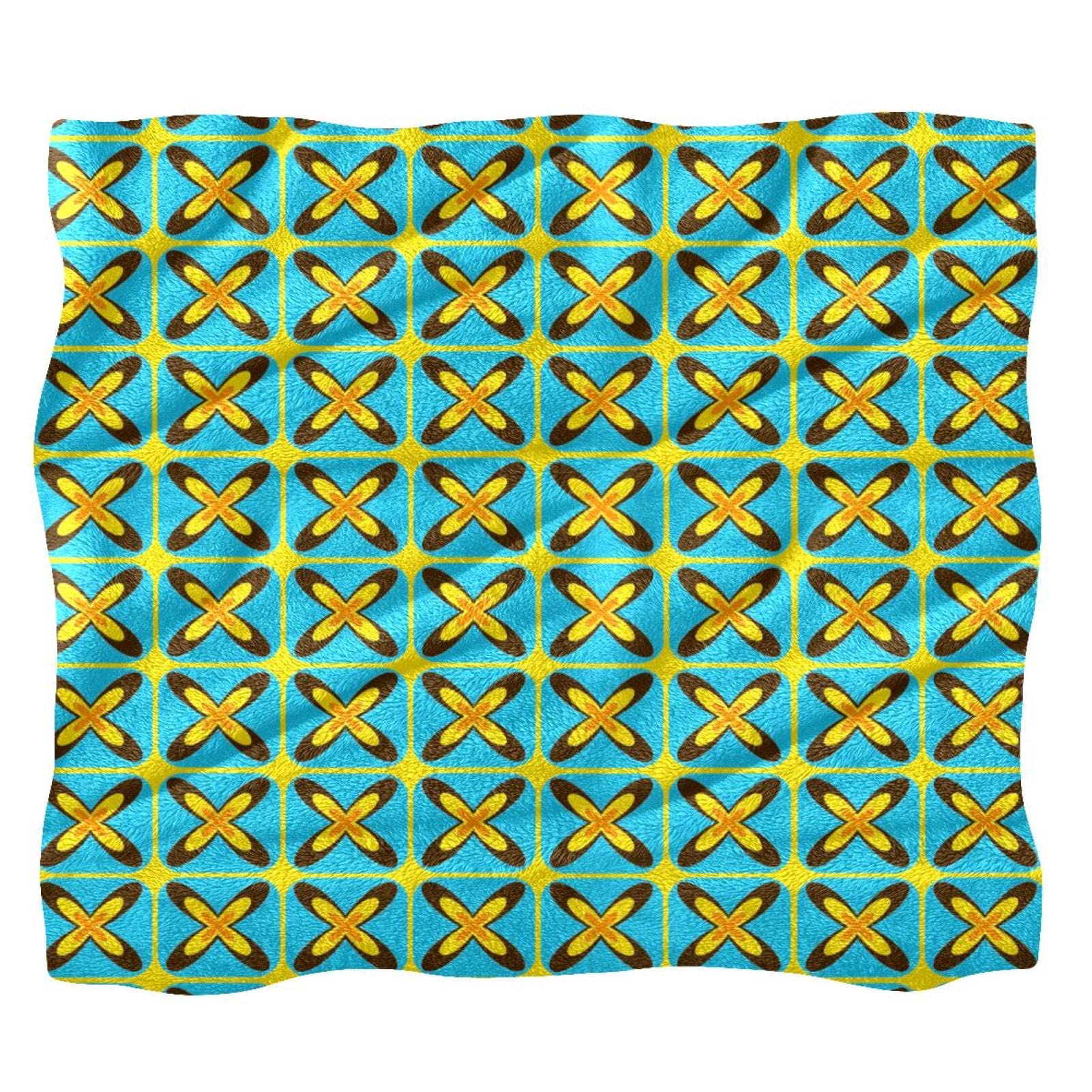 Couverture polaire vintage à imprimé géométrique rétro pour lit et canapé