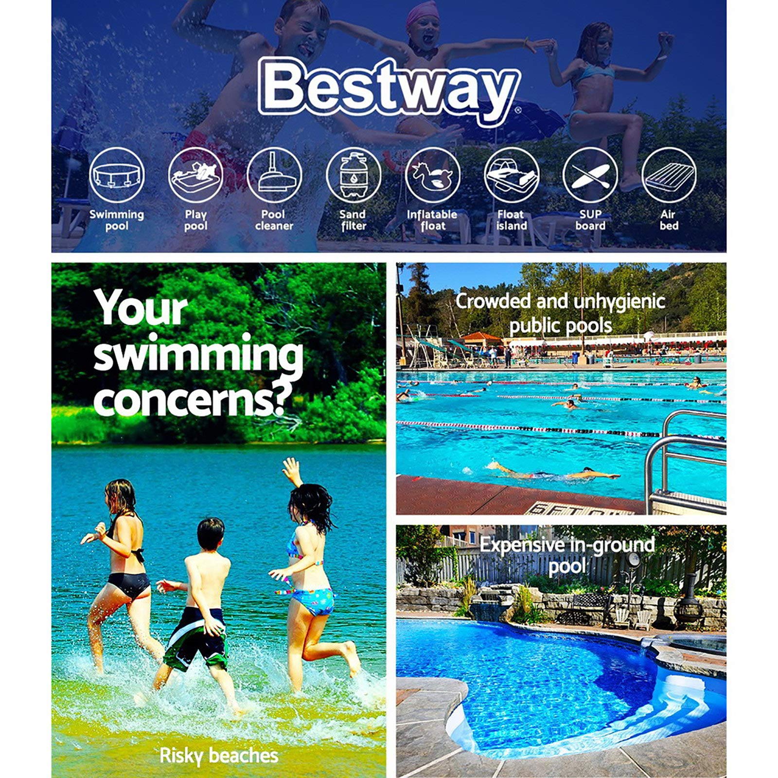 Bestway Triple Ring Deep Dive Inflatable Kiddie Pool 1.83 m x 33 cm