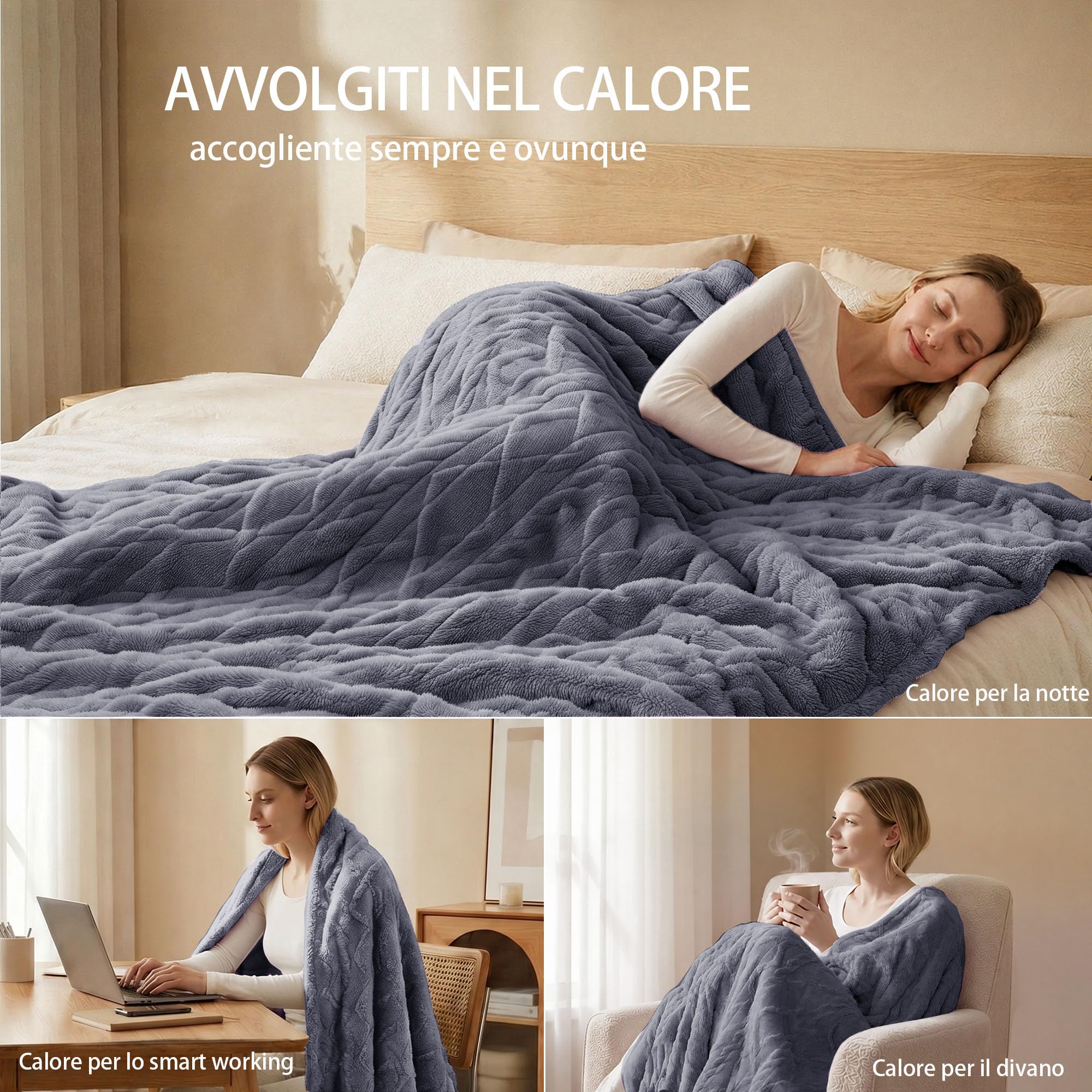 Coperta Elettrica 150x200cm, Morbida e Lavabile Comodo, Grigio | 9 Livelli di Temperatura ,10H Spegnimento Auto,Coperta Riscaldante Elettrica,Riscaldamento Rapido, Per Casa e Ufficio