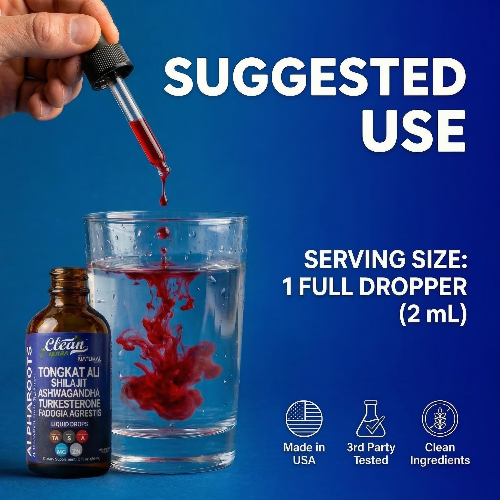 Tongkat Ali Liquid Drops Shilajit, Ashwagandha, Turkesterone, Fadogia Agrestis, Magnesium, Irish Sea Moss, and Zinc Herbal Supplement by Clean Nutra — Amazon image 6