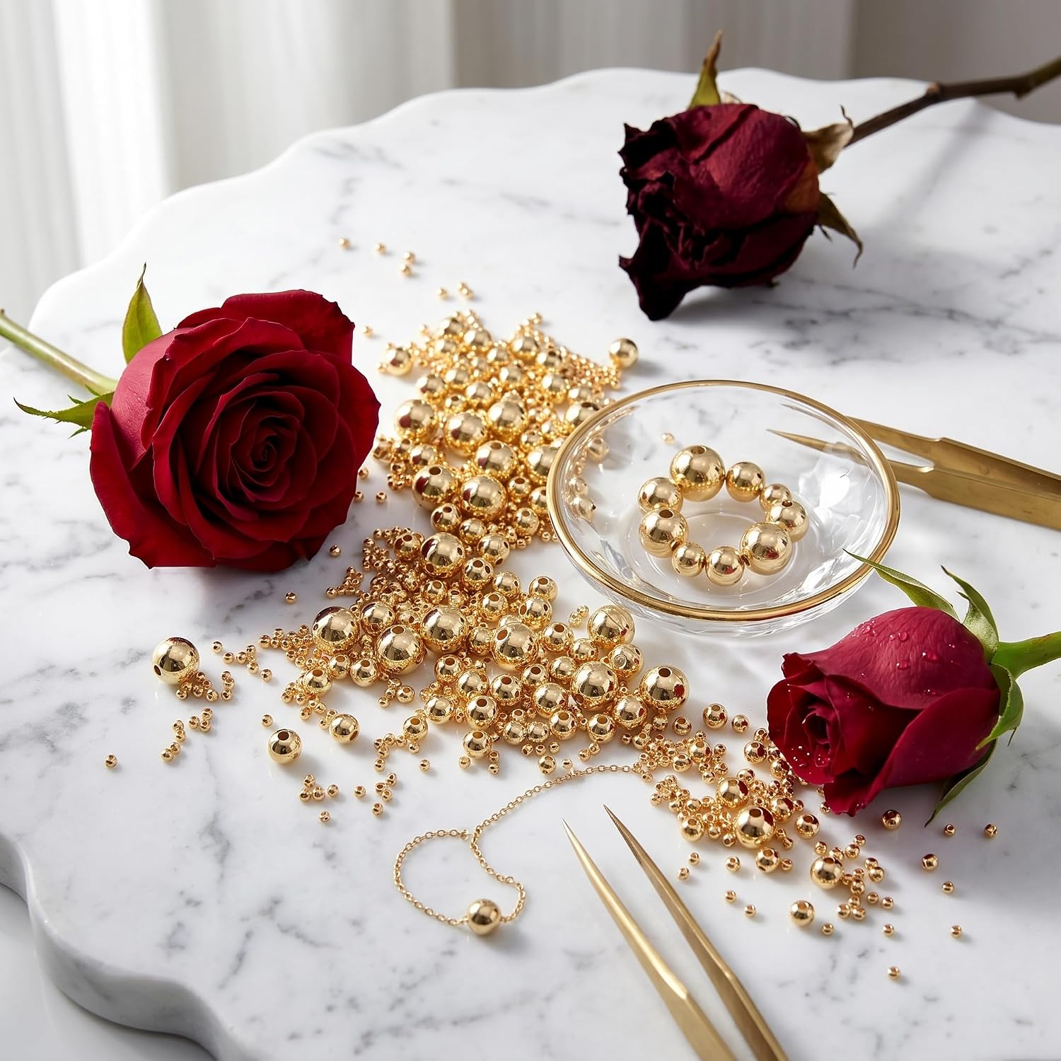 480pcs 2/2.5/3/4/5/6mm 18K Gold Filled Round Spacer Beads,Ball Seamless Spacer Beads,for DIY Jewelry Bracelet Necklace Making Findings (18K Gold)