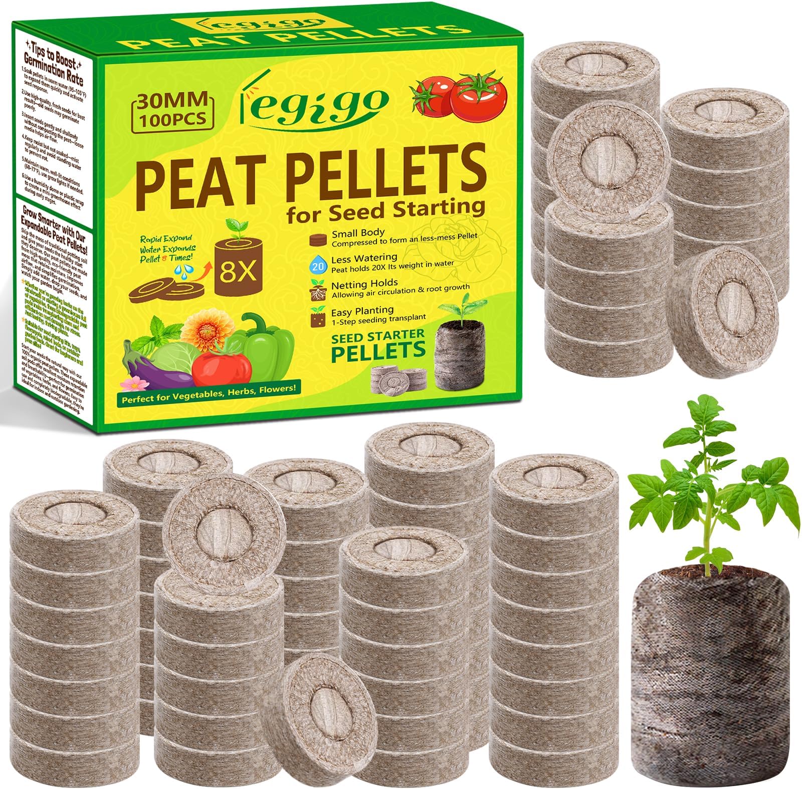 100 Pcs 30mm Peat Pellets Seed Starter Soil Pods- Seedling Soil Block Peat Pods for Seed Starting, Compressed Seed Pod Starter Plugs for Garden Plant Cuttings Herb Flower and Vegetables
