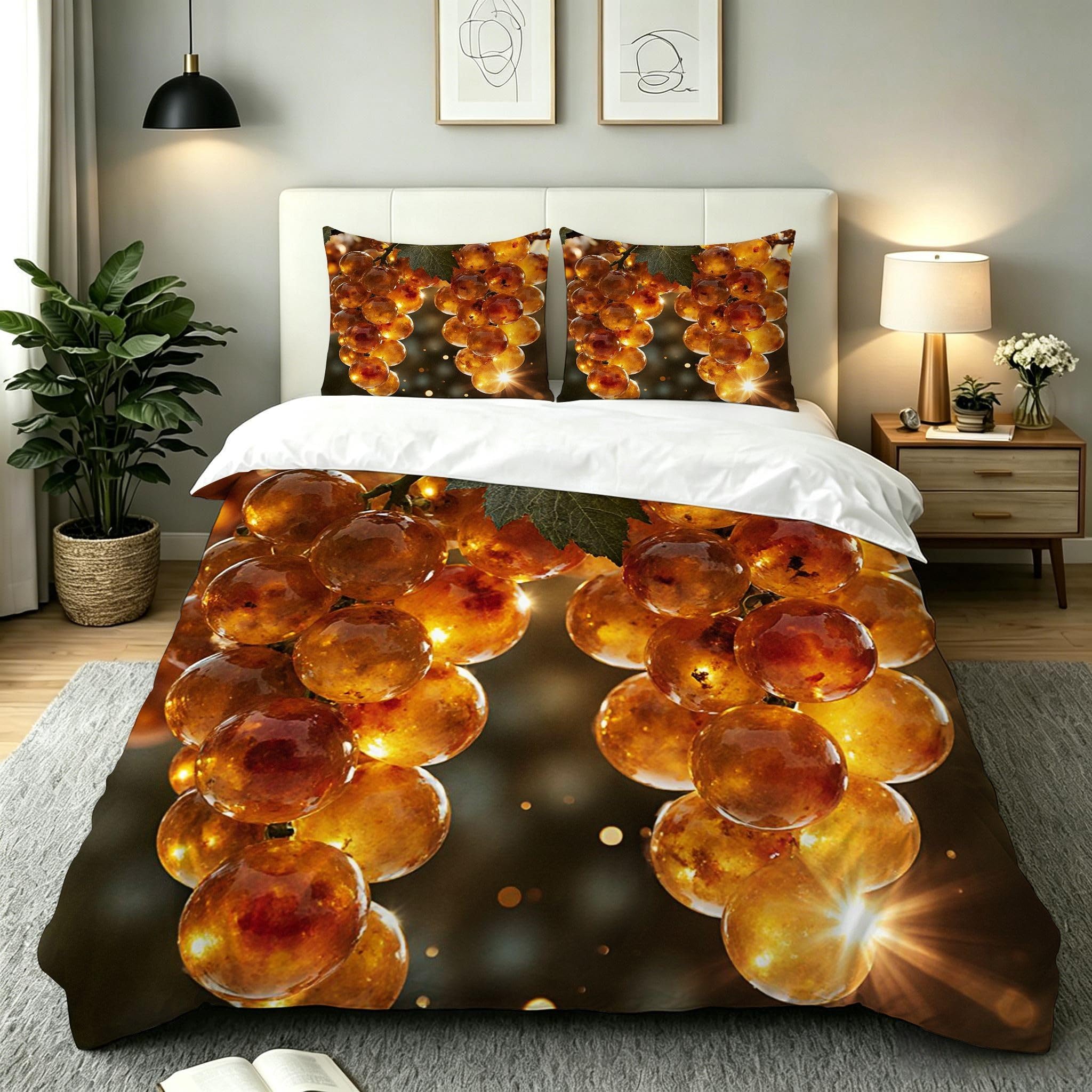 Housse de Couette 140x200 Infroissable Motif Raisins, Parure Lit Enfant Anti-Transpiration
