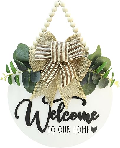 Vista 16 de Letrero de bienvenida 3D intercambiable para puerta delantera, decoración de porche de casa y granja, letrero colgante de madera con hojas Marrón