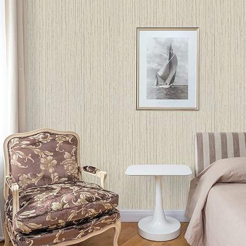 Miniatura 2 de VEELIKE Papel tapiz de tela de hierba de 15.7''x354'' blanco crudo para despegar y pegar, papel de contacto de tela de hierba con textura,