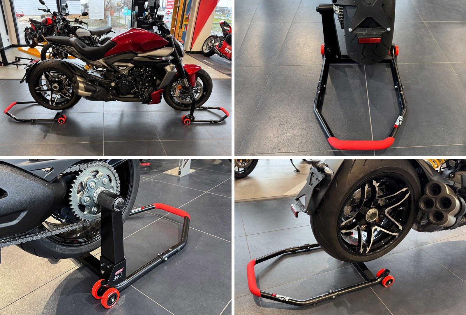 SEFIS M22 klappbarer hinterer Einarm Montageständer für Monoschwingen - linksseitig Motorradheber Serviceständer Heck Montageständer Hinten Motorrad Aufbocken (für Diavel/XDiavel)