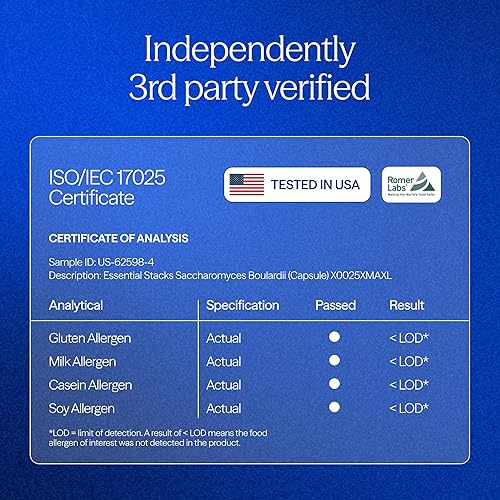 Miniatura 9 de Essential Stacks Probióticos Saccharomyces Boulardii (sin OMG y sin gluten) - 5 mil millones de UFC para la salud intestinal (60 cápsulas)